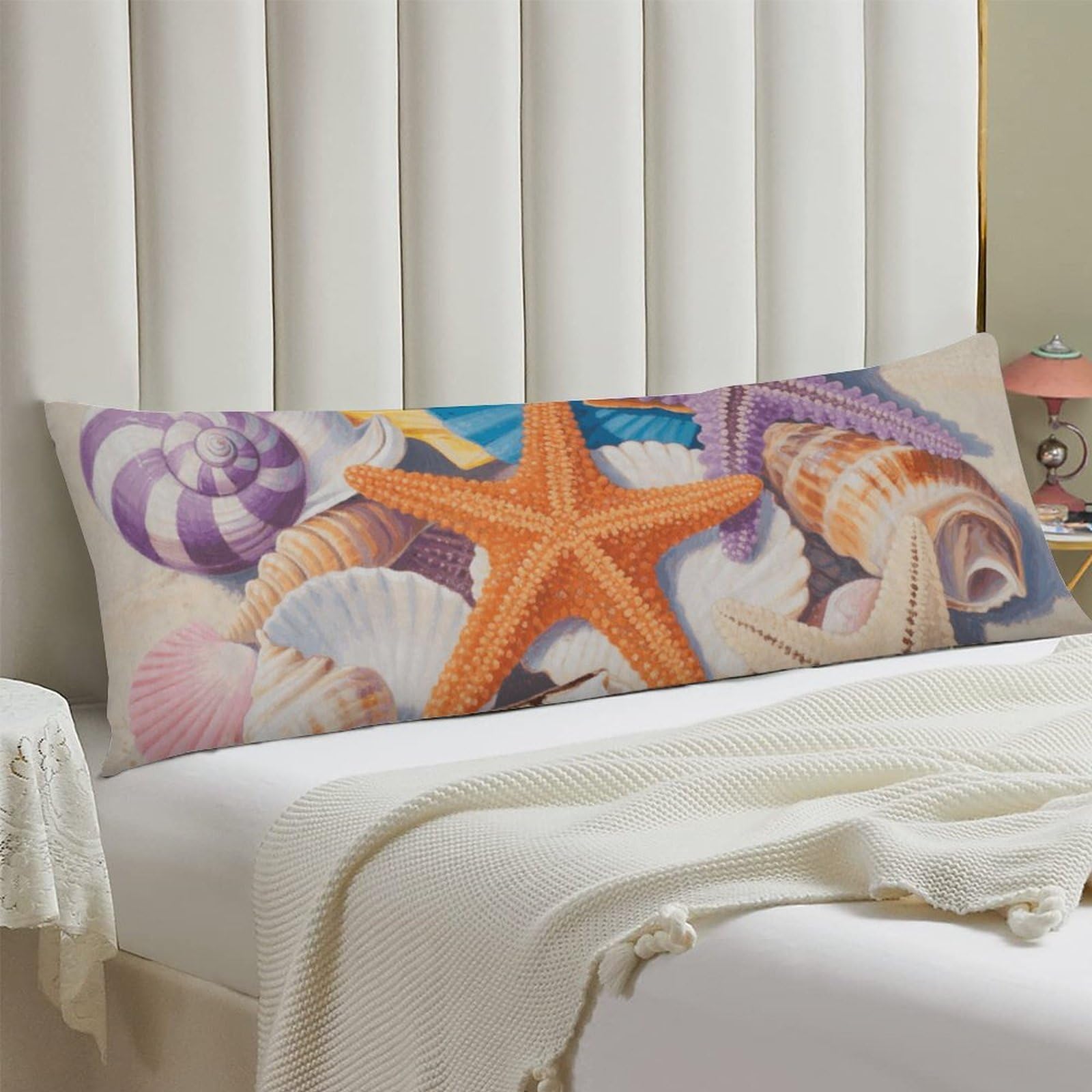 Body Pillow Cover 20x54 Long Pillow Case with Invisible Zipper Breathable Microfiber Colorful Seashell and Starfish Pillowcase Soft Cozy Protector for Bedroom Couch Sofa Bed Home Decor All Seasons