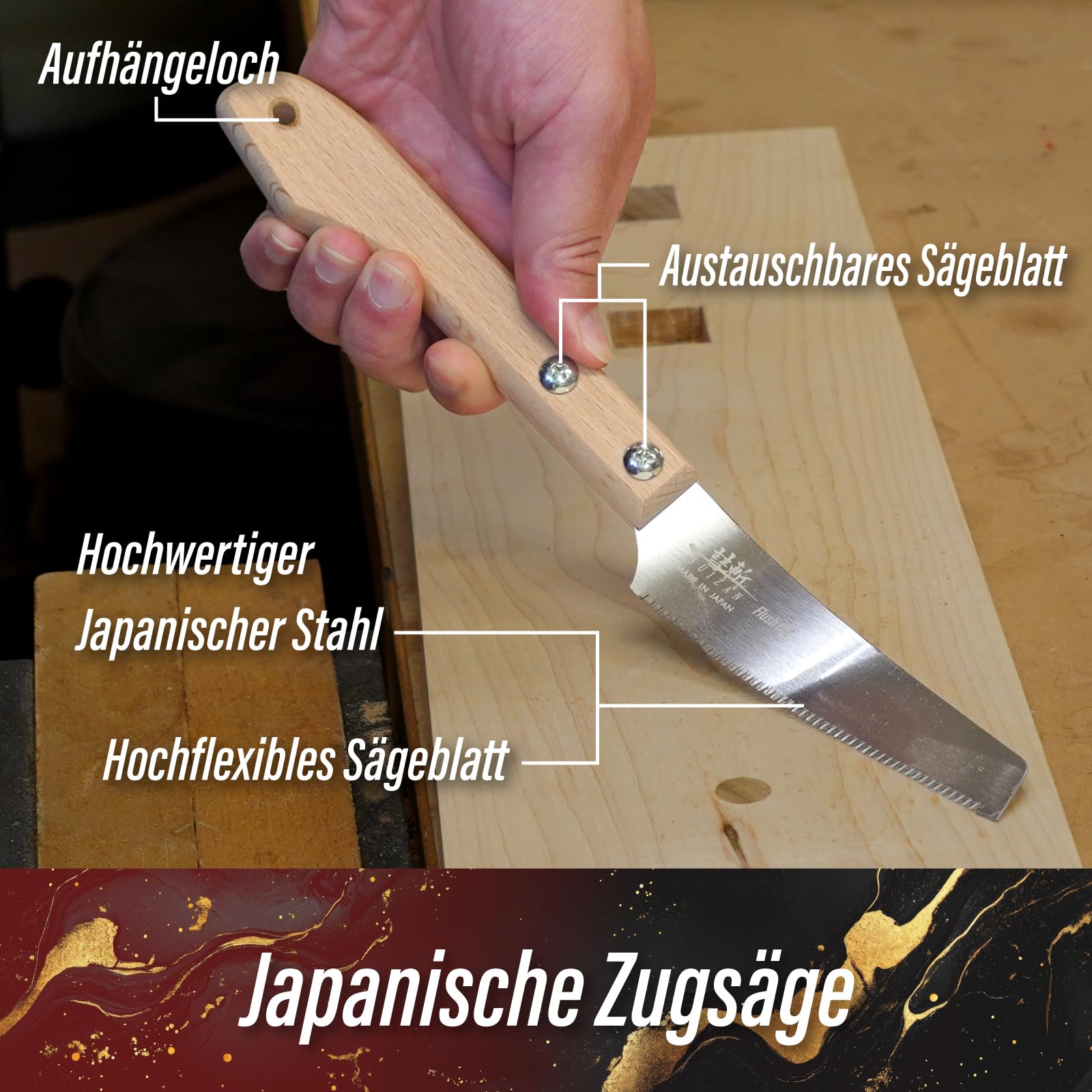 SUIZAN Kleine Handsäge 120mm Blatt für Bündigschnitt - Kompakte Japanische Zugsäge Einseitig Gezahnt Dübelsäge Werkzeug für Holzbearbeitung