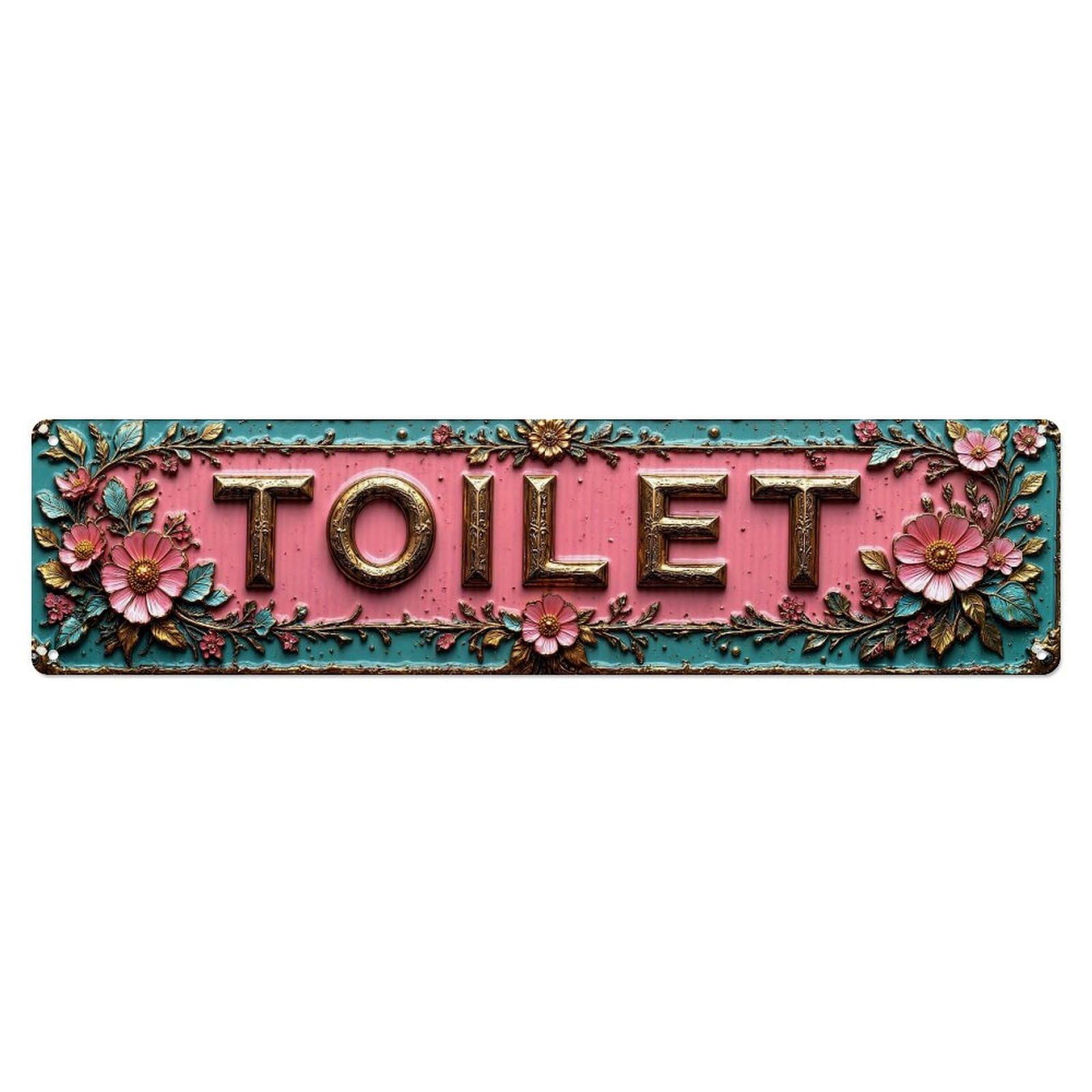 Floral Embossed Pink Gold Metal Tin Sign Plaque