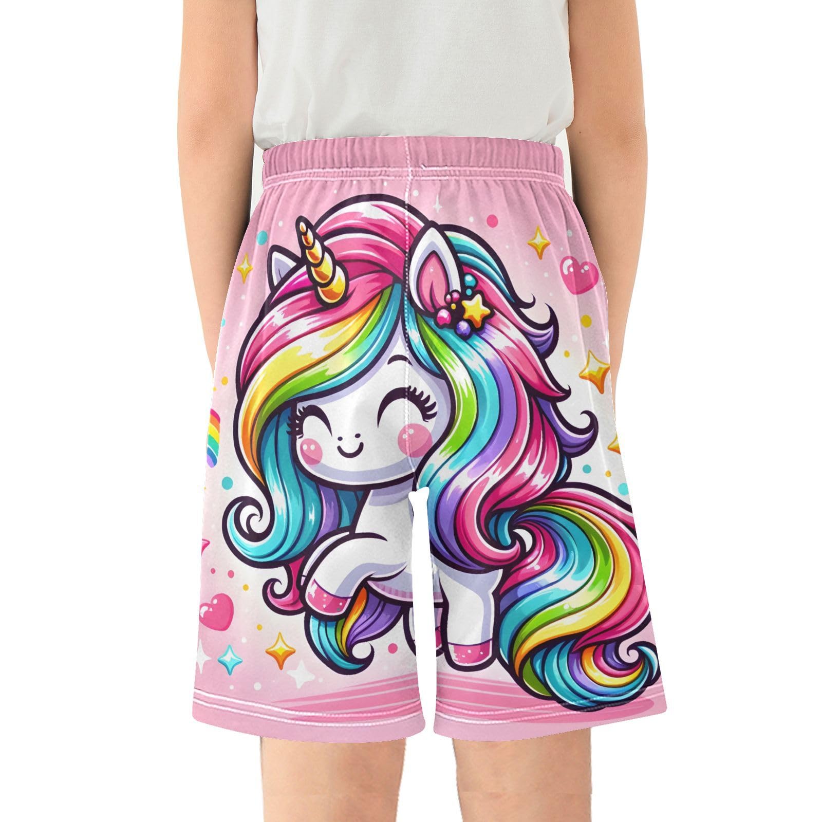 ALAZA boy Shorts Cute Cartoon Rainbow Unicorn Youth Athletic Shorts for Boys and Girls Size 11-12 Years