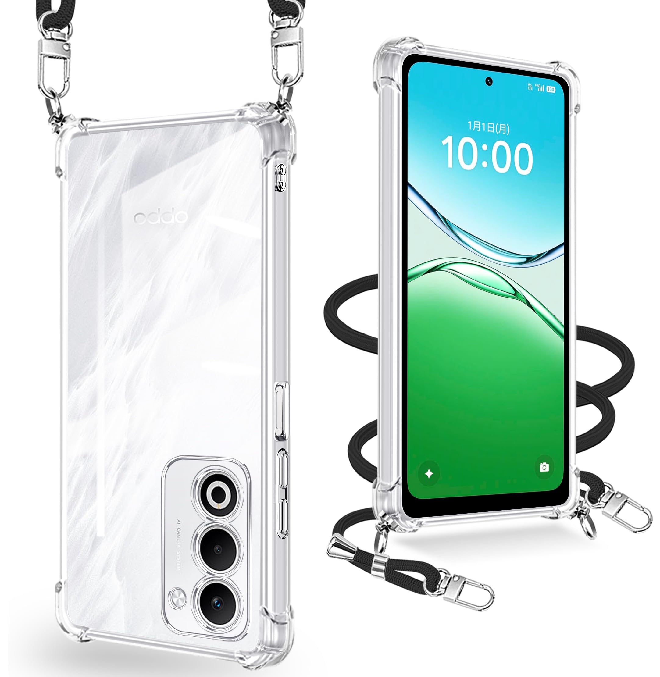 xiusiteli For OPPO A5 5G ケース ショルダー クリア 耐衝撃 oppo a5 5g カバー スマホケース ストラップ付き 調節可能 肩掛け 斜めかけ 縄掛けケース 紐付き TPU 薄型 軽量 取り外し可能 落下防止【透明】