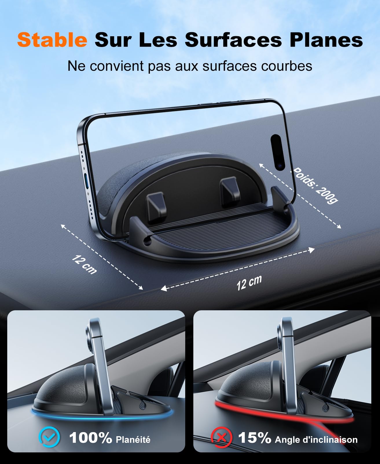 Beeasy Support Téléphone Voiture Antidérapant – Silicone Universel Porte Voiture pour Tableau de Bord, Compatible avec GPS, iPhone ((17 à 7), Samsung, Huawei, OnePlus, Pixel & Android