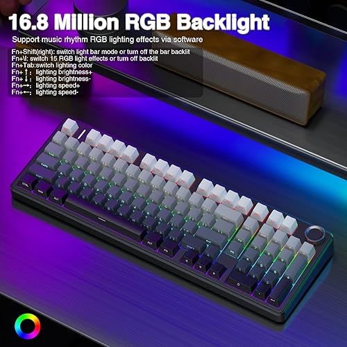 Miniatura 4 de AULA Teclado mecánico inalámbrico F99 Pro con perilla, estructura de junta, triple modo BT5.0USB-C2.4GHz teclado intercambiable en caliente, sonido