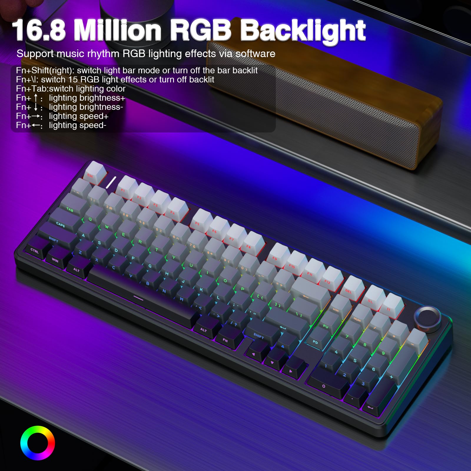 AULA F99 Pro Mechanische Gaming Tastatur,3-Modus Wireless Mechanische Tastatur mit Knopf,Fünfschichtige Polsterung Struktur,Seitlich Graviert,RGB,QWERTY,Hot-swap Custom Keyboard