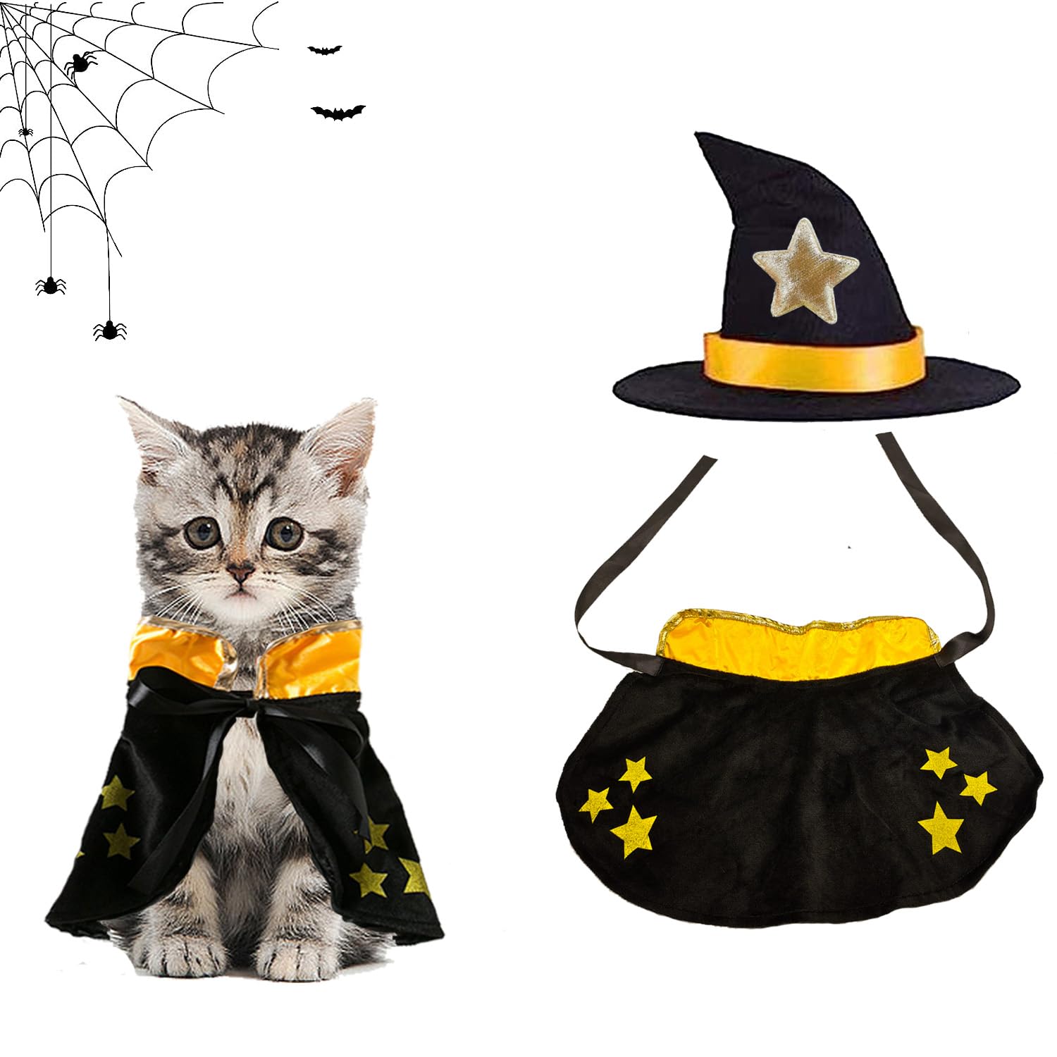 Frienda 2-teiliges Halloween-Kostüm Für Haustiere – Vampir-Umhang & Hexenhut, Aus Weichem Plüsch, Für Katzen & Kleine Hunde