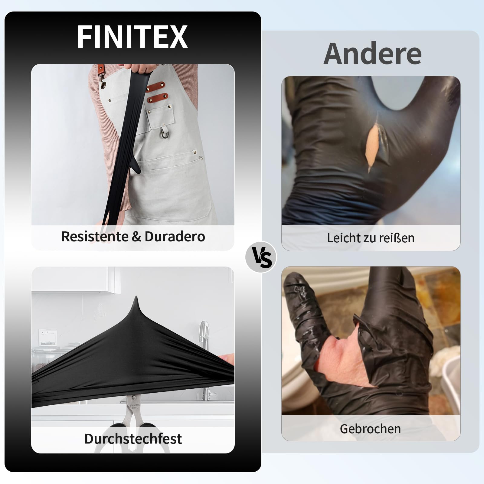 FINITEX Schwarz Einweghandschuhe 1000Stk, L Einmal Handschuhe Nitril Einweg Puderfrei Latexfrei Lebensmittelqualität Reinigung Medizinische Untersuchung, 5mil