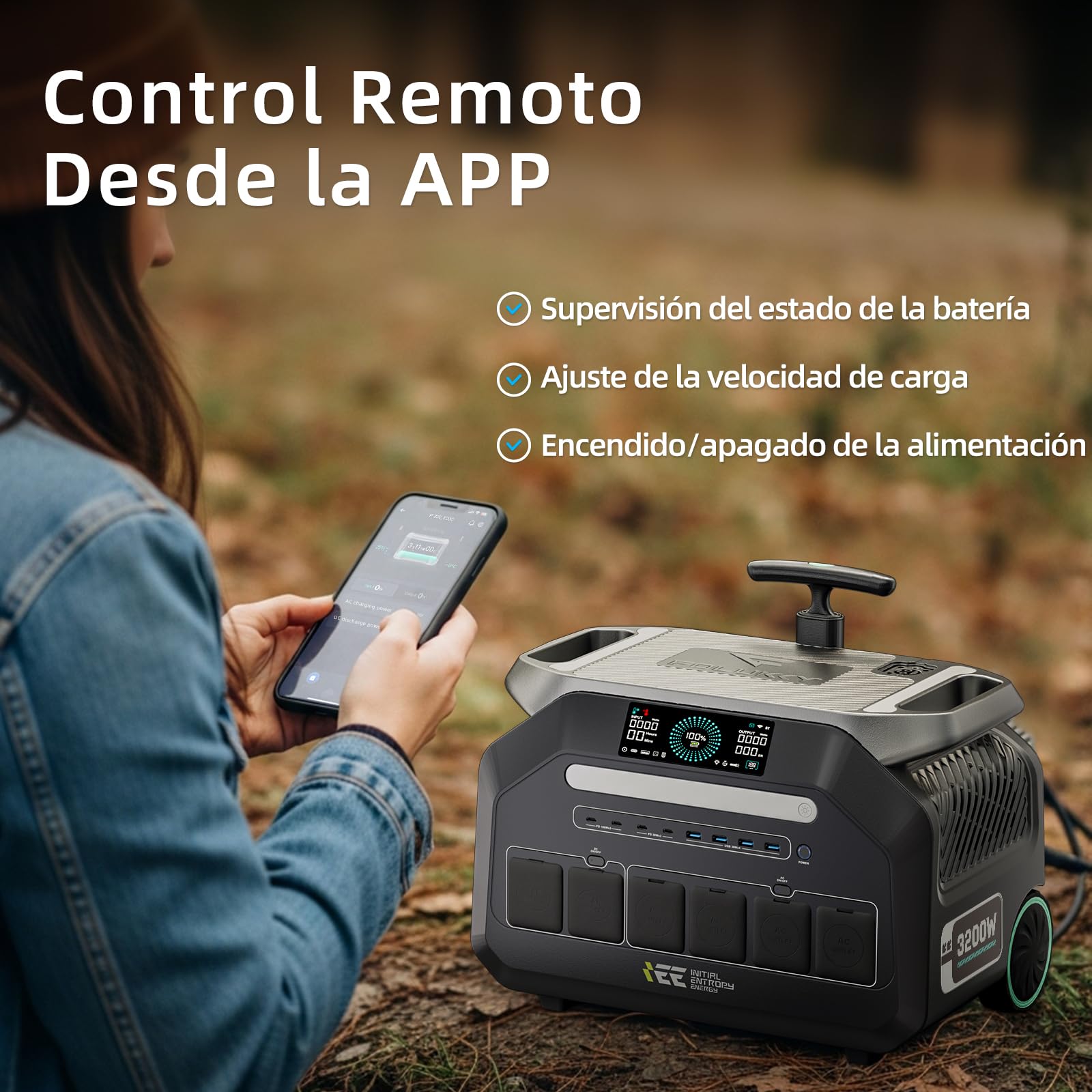 IEE 3200W Estación de Energía Portátil P3200 con 1 Panel 500W, Generador Solar 2016Wh, Batería LiFePO4, Carga Rápida 80% en 45min, APP, Power Station para Camping, Caravana, Emergencias