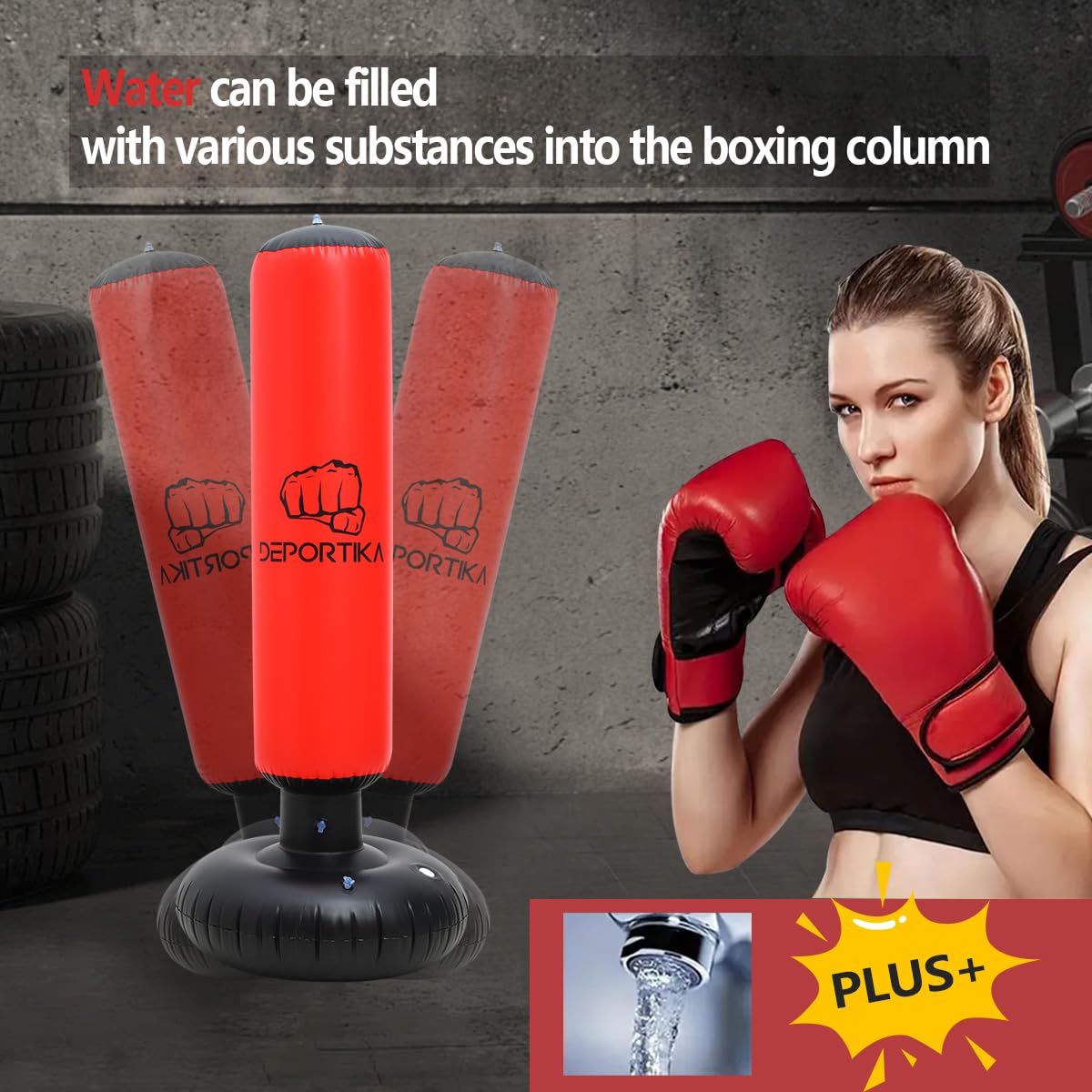 Sacco da boxe gonfiabile, con base d'acqua stabile, attrezzatura da gioco attiva al chiuso per sacco da boxe autoportante bersaglio kick MMA karate colonne sacchi di sabbia per allenamento riflessivo