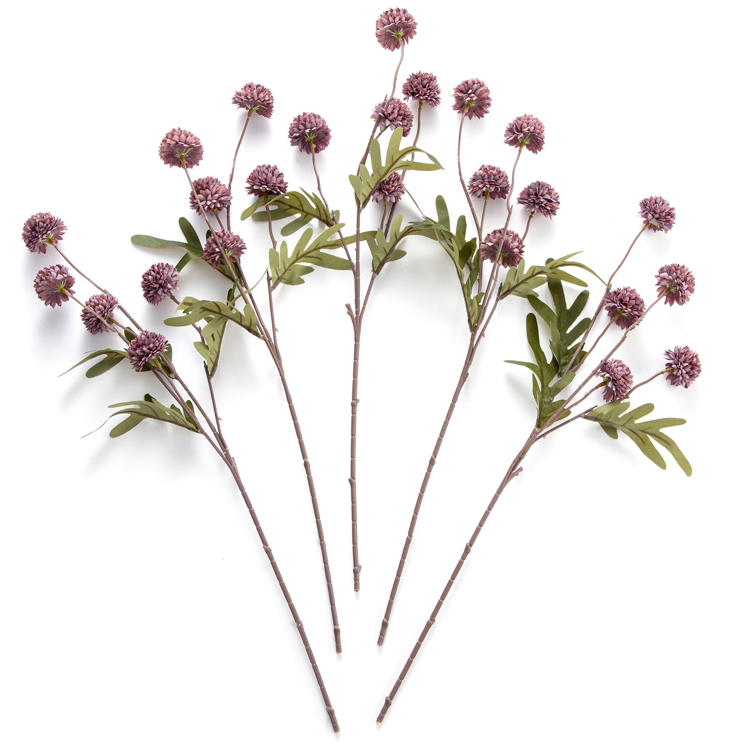 Laelfe Purple Artificial Pompon Mum Flowers, 5 Pcs Long Stems Faux Silk Kiku Flowers Fake Small Mini Chrysanthemums for Vase Filler DIY Bouquet Wedding Centerpieces Floral Arrangements Shower