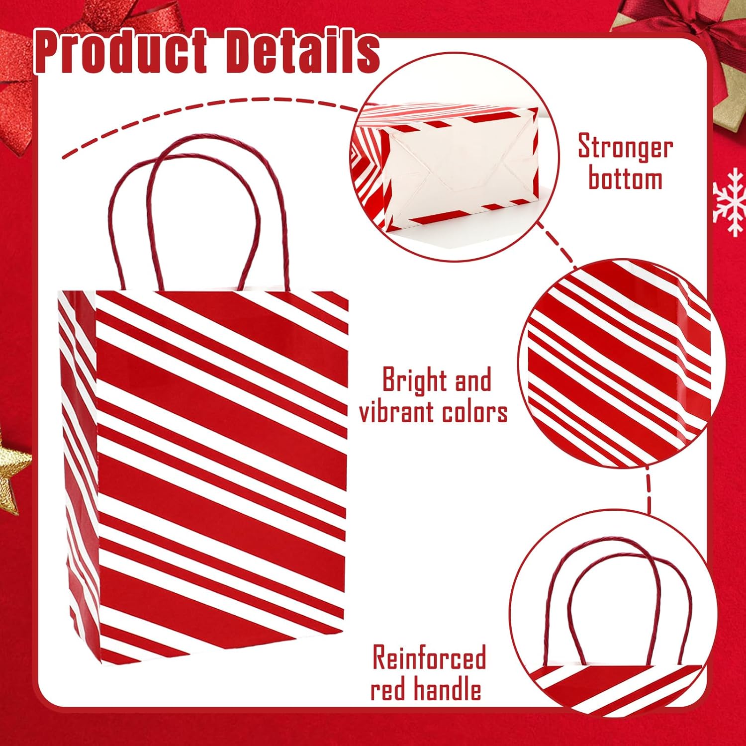 JarThenaAMCS 30Pcs Christmas Paper Bags with 50 Sheets Tissue Paper Red White Stripe Treat Gift Bags with Handles Candy Goodie Bags for Winter Xmas New Year Party Supplies - Image 3