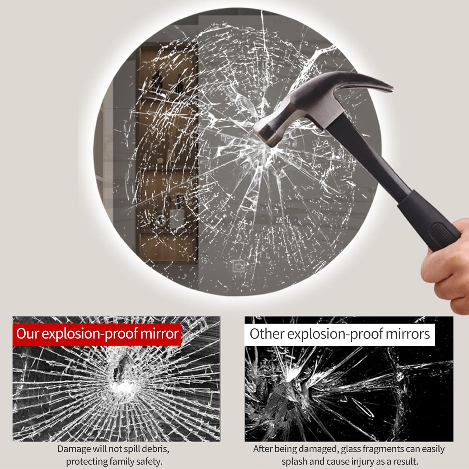 Okrągłe lustro łazienkowe LED ze światłami 81.3 cm, przeciwmgielne, podświetlane, 61 cm, montowane na ścianie, z podświetleniem, 3000 K / 4000 K / 6000 K (podświetlane, 110 cm/44)