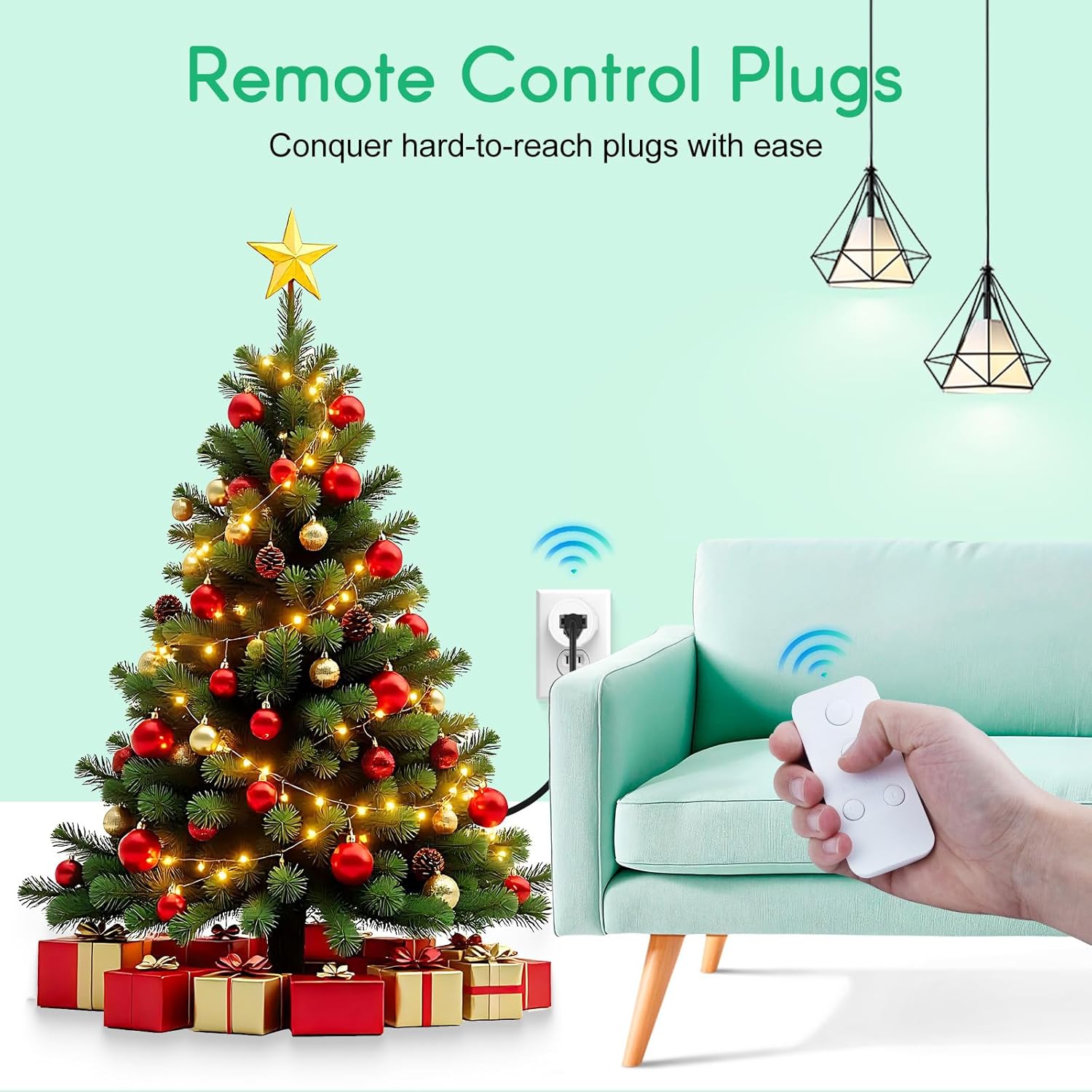 Remote Control Outlet,NineLeaf Wireless Light Switch and Remote Outlet Plug,500ft Control Range,15A/1500W for Appliance,Timer Outlet for Lights,Lamps,Fans,1 SW+ 2 Outlets