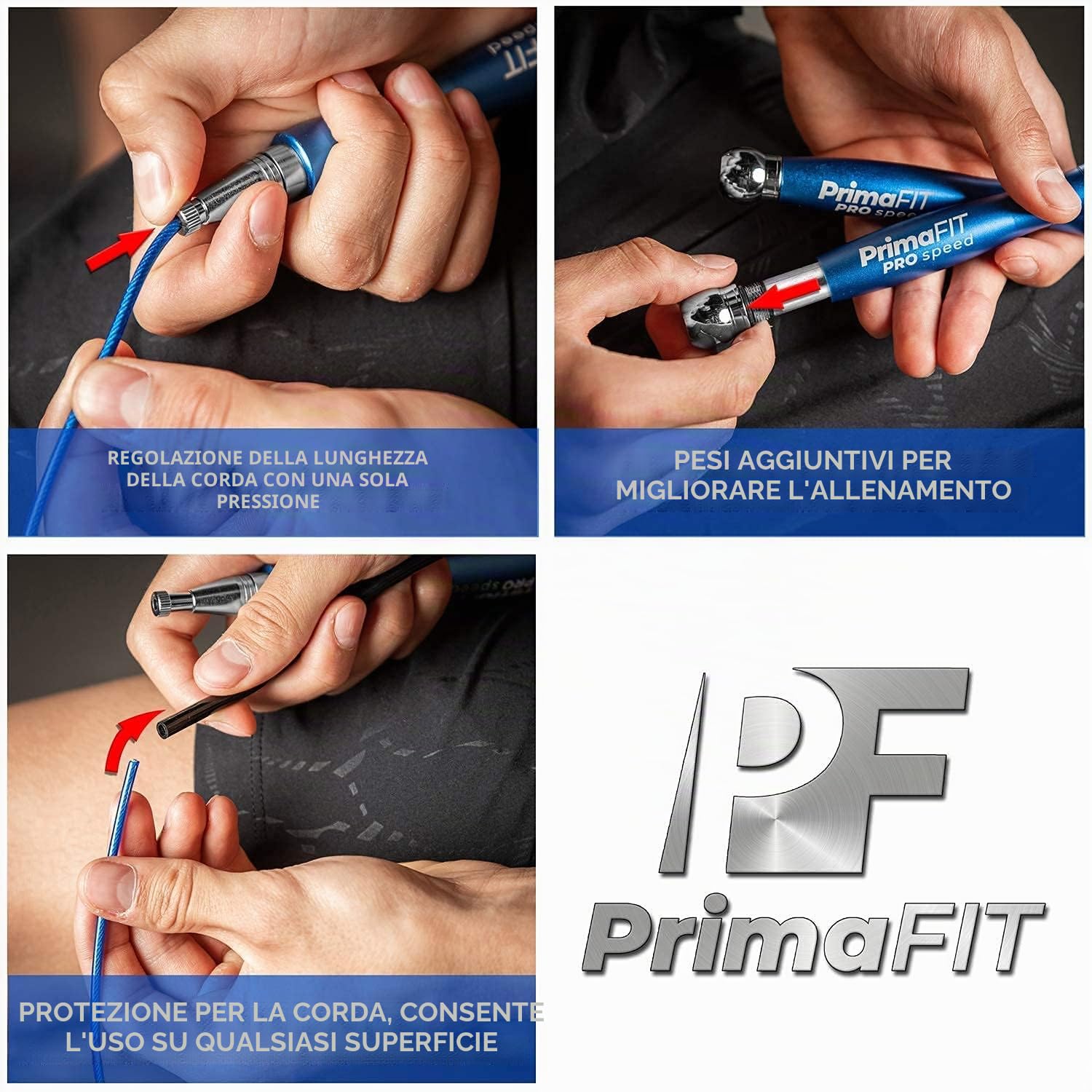 PrimaFIT Pro Speed Corda Per Saltare Professionale Con Pesi, Corda Salto Crossfit Pesante Regolabile Jump Rope Boxe, Cuscinetti a Sfera, Autobloccante, Alluminio, Perdita Peso,2 Cavi d'Acciaio & Borsa