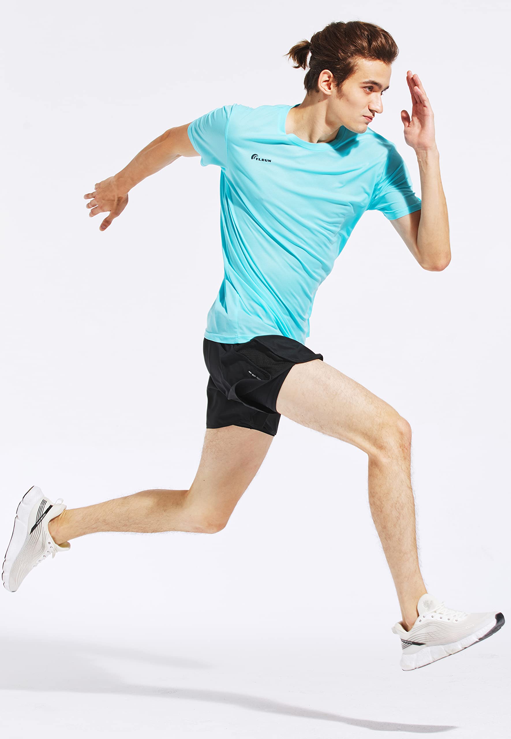 TLRUN Men's Ultra Lightweight Running Shirts, Dry Fit Marathon Top Tee, Cool Short Sleeve Athletic T-Shirts(Large,Light Blue)