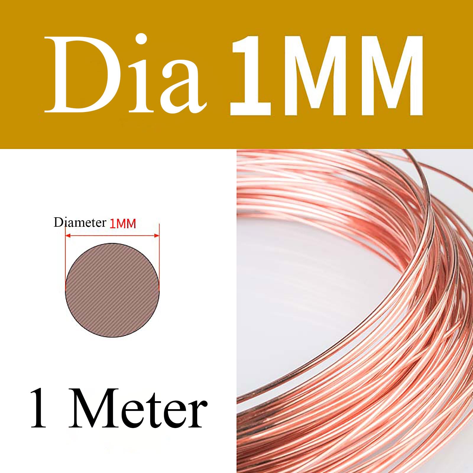 COYOUCO Copper Wire, 0.6/0.7/0.8/0.9/1Mm Diameter, 1M Length, Bare Solid Copper Wire for Crafting, Jewelry, Electrical, Industry,1mm*1m