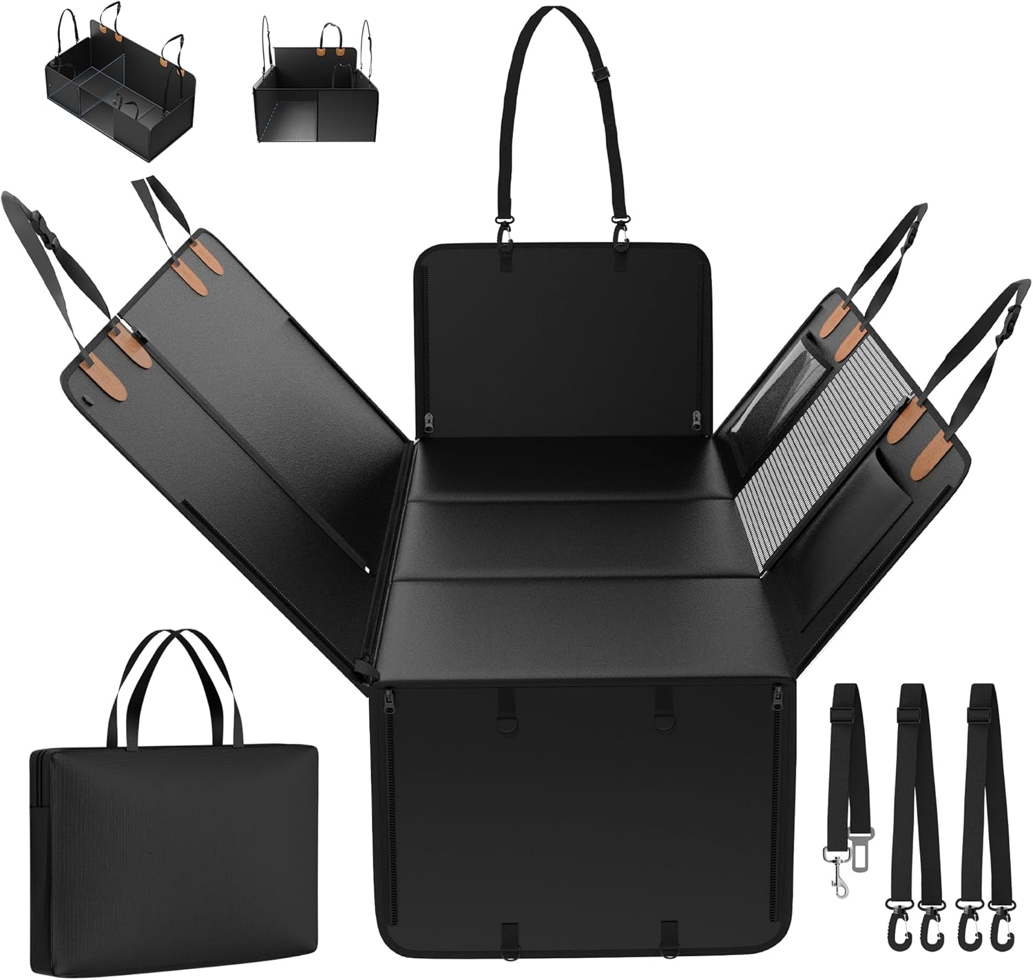 Dog Car Seat Cover, Waterproof Backseat Extender with Hard Bottom & Storage Pocket, 3 or 2 Seats Available, Dog Car Hammock Backseat Protector for Cars, SUV, Truck - Holds 400lbs