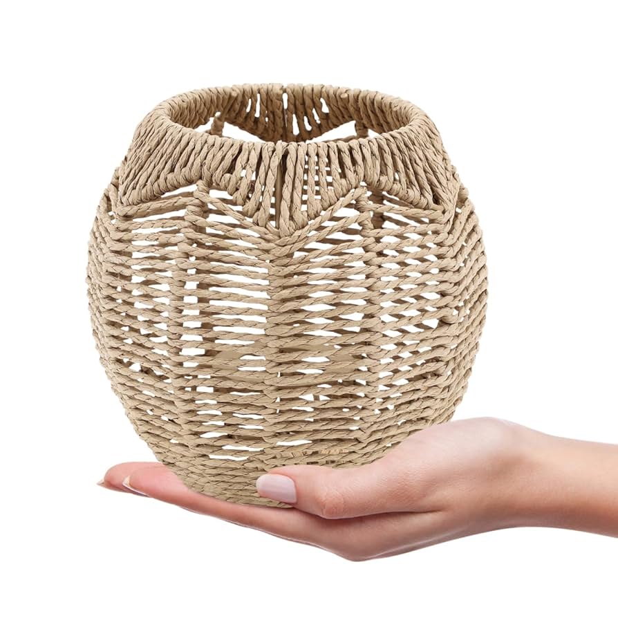 Cabilock Woven Lamp Shade with Metal Frame, Boho Round Small