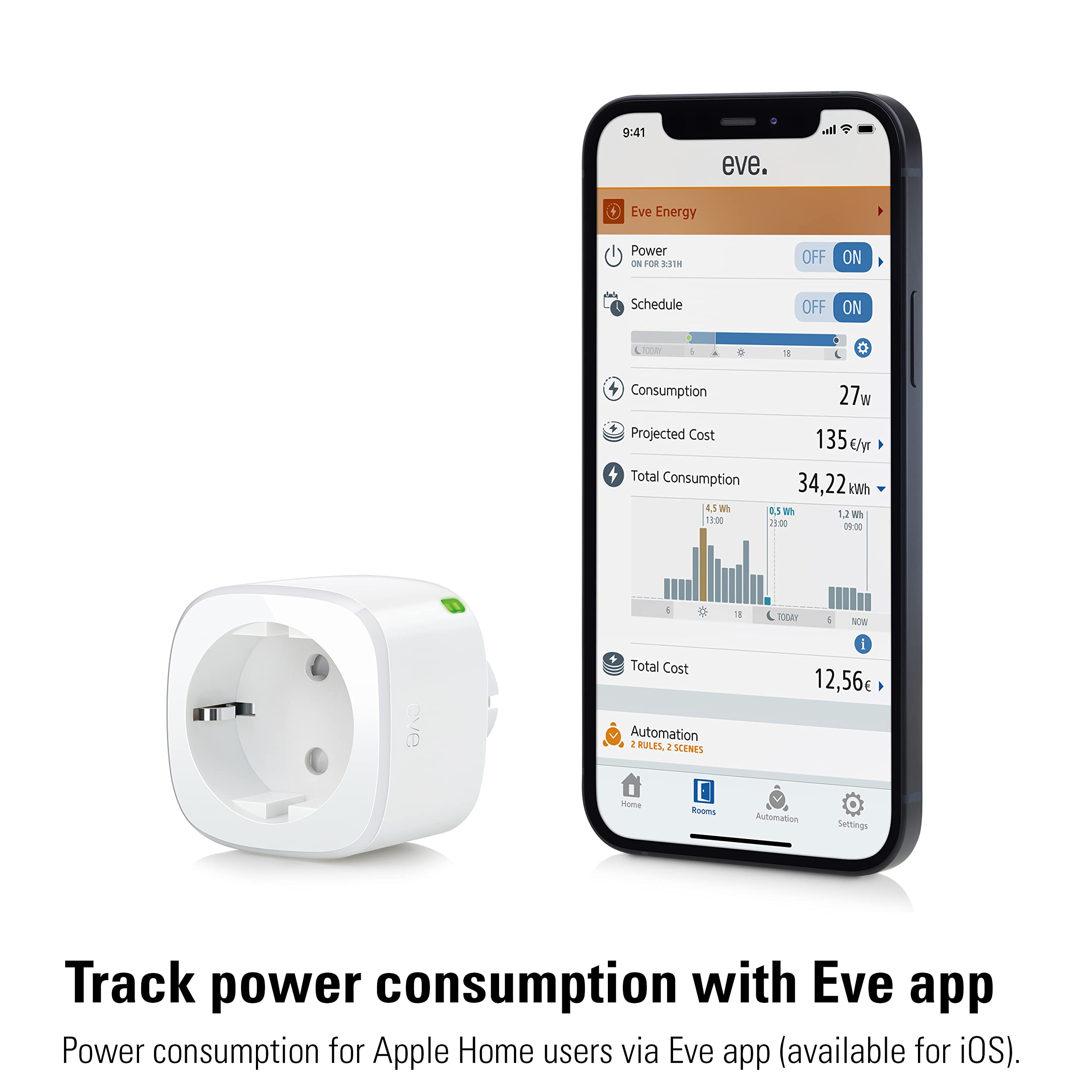Eve Energy (Matter) lot de 4 – Prise intelligente, contrôle via une app et par commande vocale, Fonctionne avec Apple Home, Alexa, Google Home, SmartThings, Nécessite un concentrateur