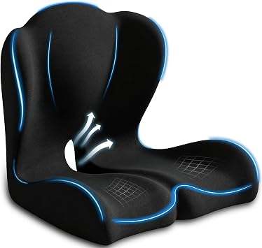 Seat Cushion for Office Chair and Car L-Shaped Ergonomic Seat Cushions for Stability & Anti-Slip, Orthopedic Cushion for Sciatica, Back & Tailbone Pain Relief, Black