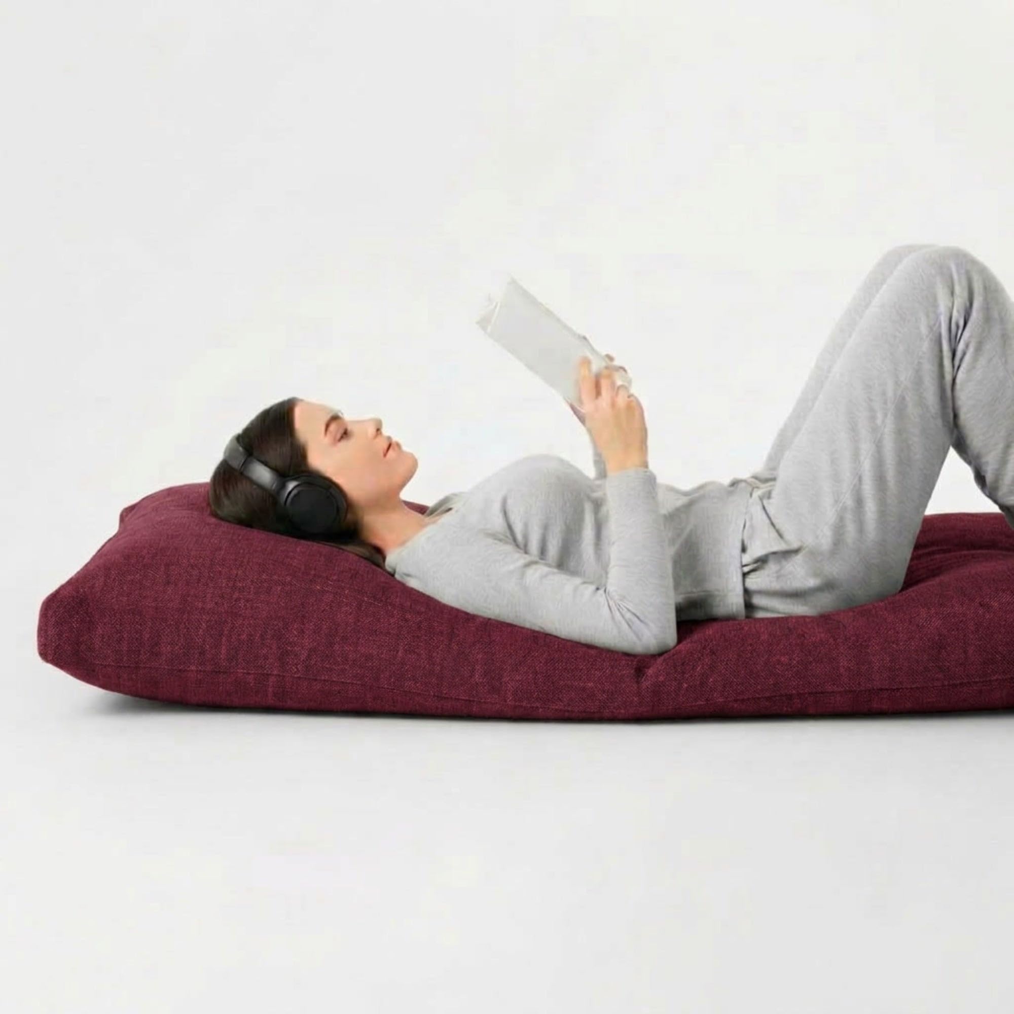 Sensory Beanbag Floor Rectangle Cushions Pillow Wexford Linen Outer Removanle Washable Cover, Ergonomic, Safe Place, Neuro Divergent Surroundings, Polysterene Bead Filling -Rosewood-84x65