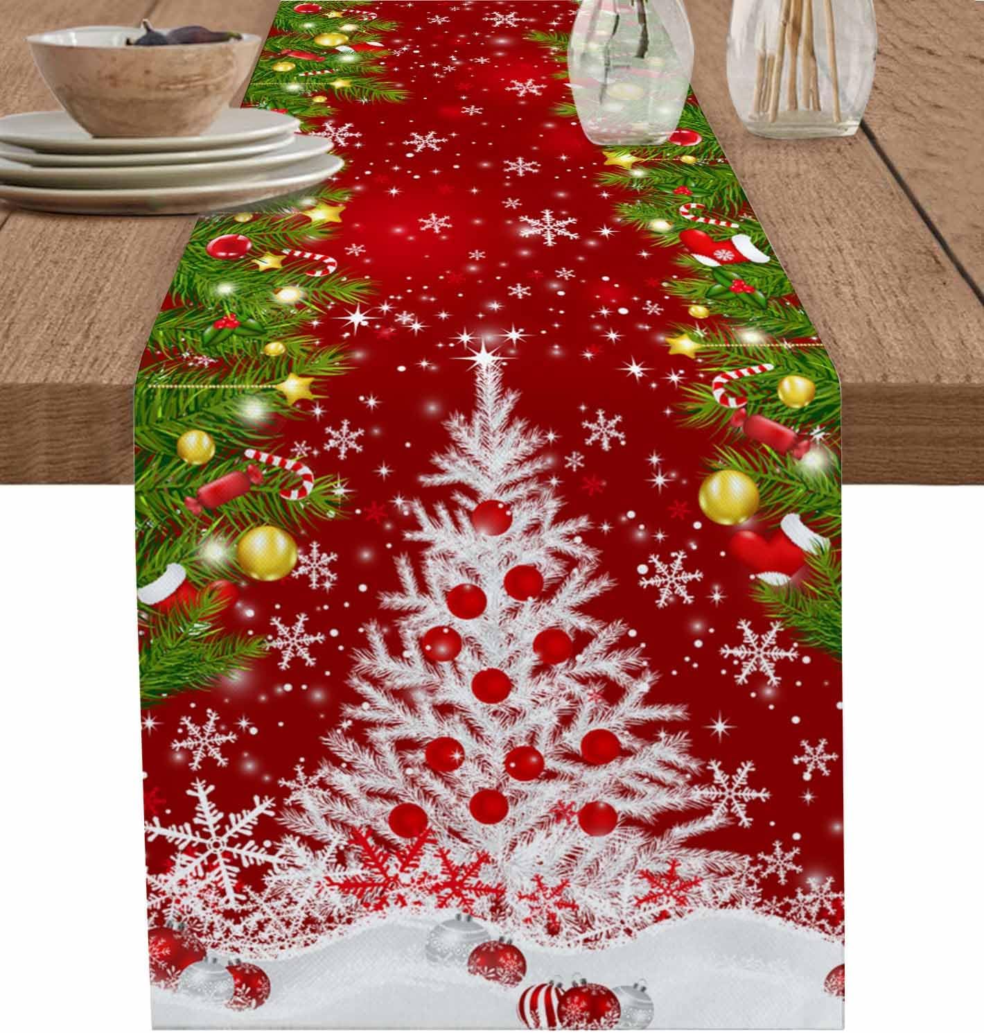 Christmas Table Runner 72 inches Long,Snowflake Winter