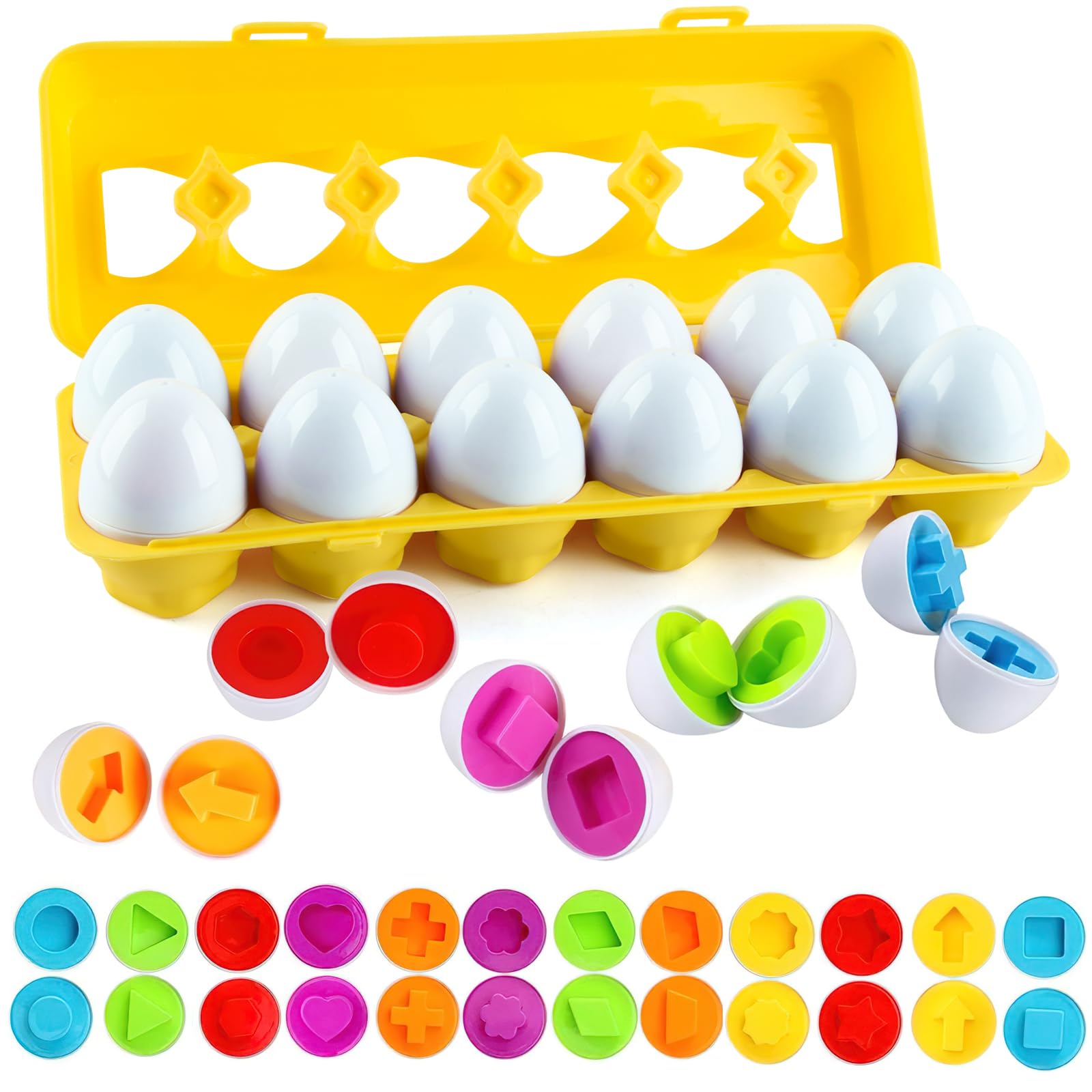 dellyy Huevos de Juguete Encajables, Huevos de Juguete Que se Abren, Puzzle Huevo, Huevos Juego, Clasificación de Colores y Formas, Montessori Regalos para Niños y Niñas