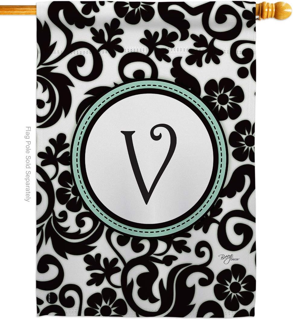Breeze Decor H130074 Damask V Initial Decorative Vertical House Flag, 28" x 40", Multicolor