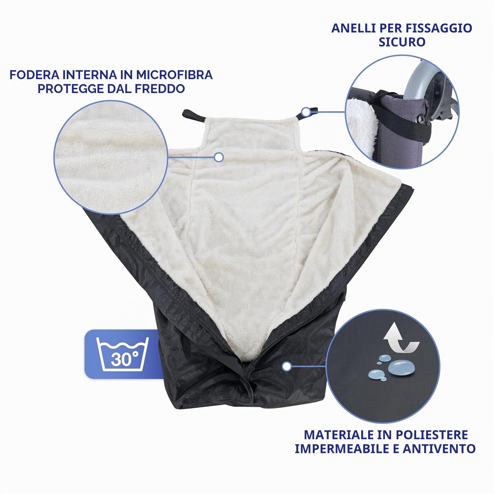 Borsa termica per sedie a rotelle, impermeabile e antivento, protezione contro il freddo, l'umidità e lo sporco, poliestere, lunghezza 130 cm