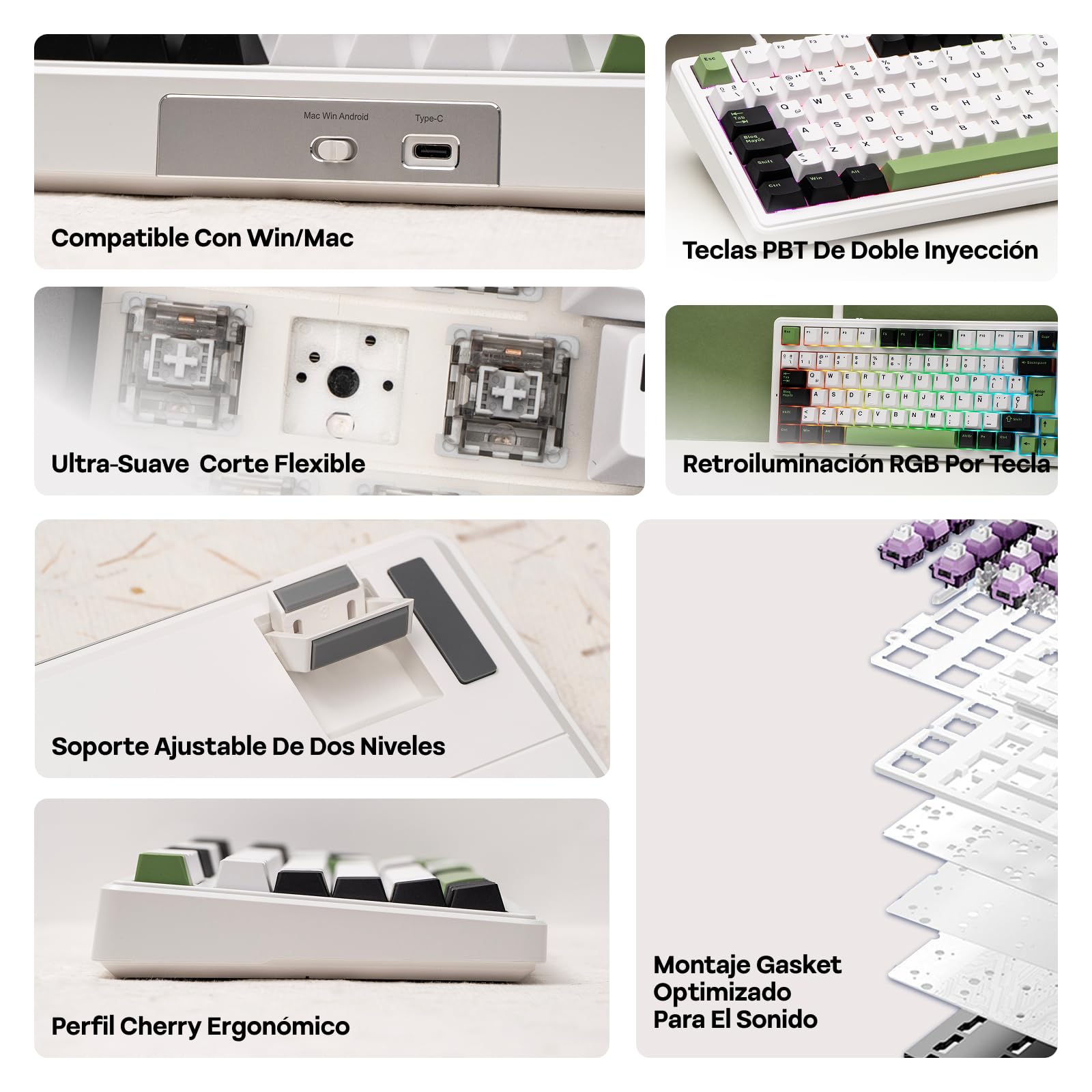 MechLands Aula F99 96% Teclado para Gaming Con Cable, Distribución QWERTY Español, Creamy Teclado Mecánico Con Junta, Retroiluminación RGB, Hot Swap, Interruptor Lineal Prelubricado (Negro Verde)