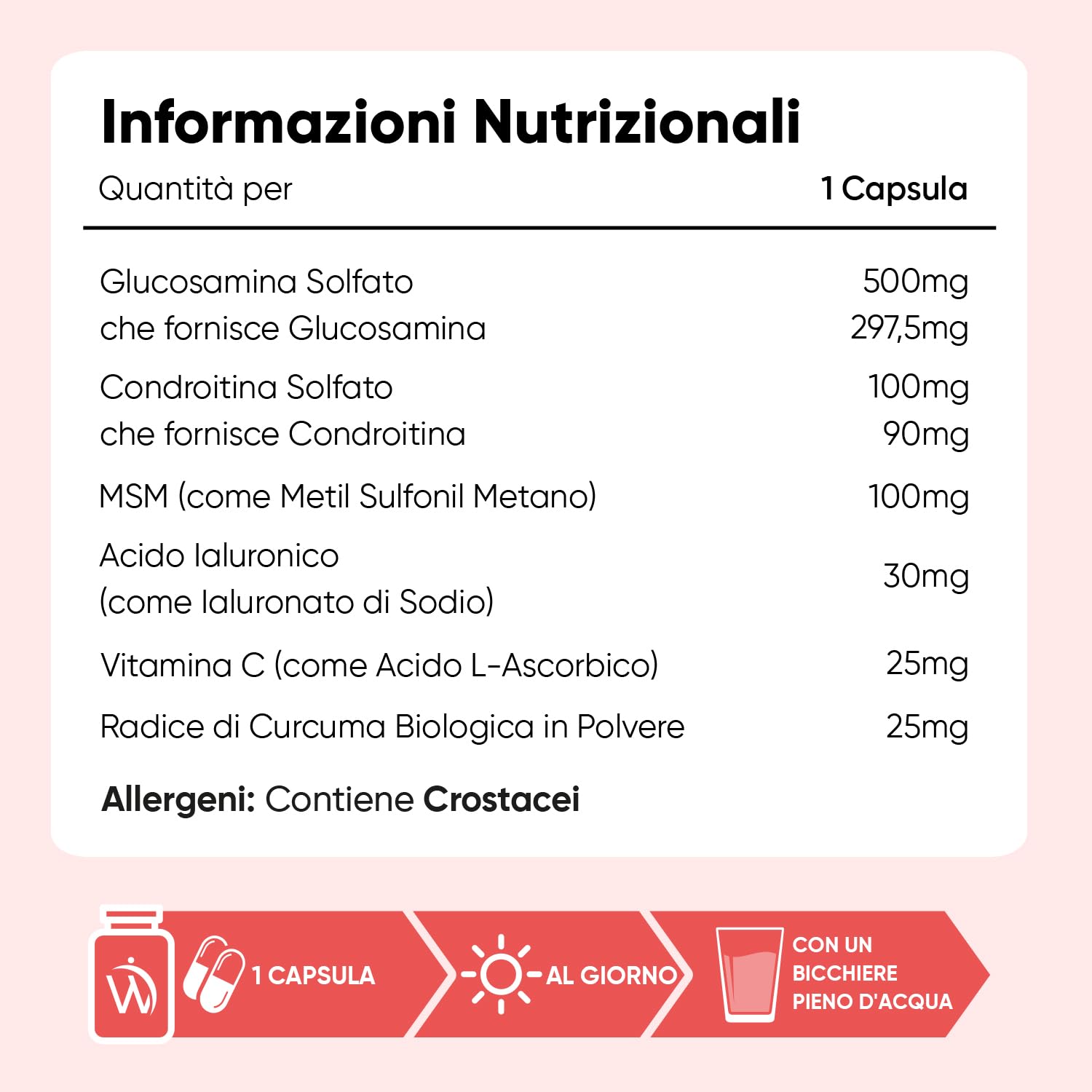Glucosamina Condroitina MSM, Acido Ialuronico, Vit C e Curcuma, 6 Mesi, Glucosamina Complex, La Vitamina C Contribuisce alla Normale Formazione del Collagene per la Normale Funzione delle Ossa (EFSA)