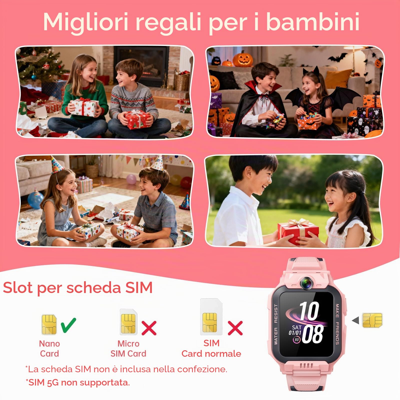 imoo Z7 Smartwatch Bambina Ragazza, Orologio Intelligente per Ragazze con Videochiamate & Chiamate Lunga Autonomia, Orologio Bambino Localizzatore GPS, Resistente all'Acqua per Nuoto IPX8 (Z7, Rosa)