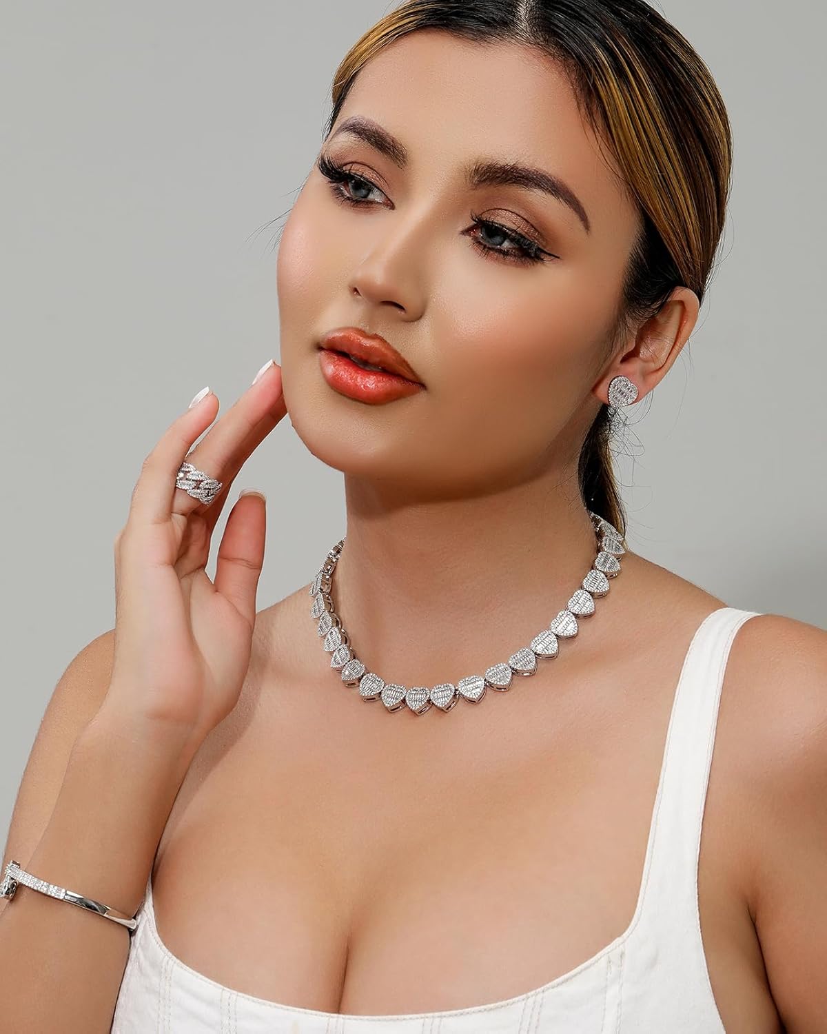 Lulu Mel Iced 12mm Heart Baguette Chain Necklace For Women, Hip Hop Full CZ 14K Gold Plated 16-18 Inches Choker Necklace Rapper Chains With Gift Box - Image 6