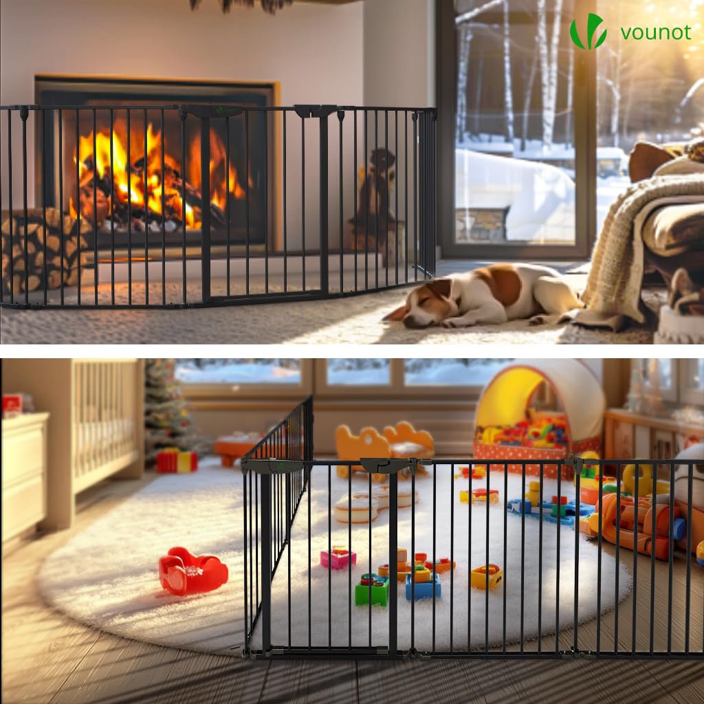 VOUNOT® Barrière de Sécurité Enfant Barrière de Protection Cheminée Pliable Parc Enclos Multi-Fonction sans Perçage Barrière Chien 6 Panneaux Pré-assemblé 3.75M Noir