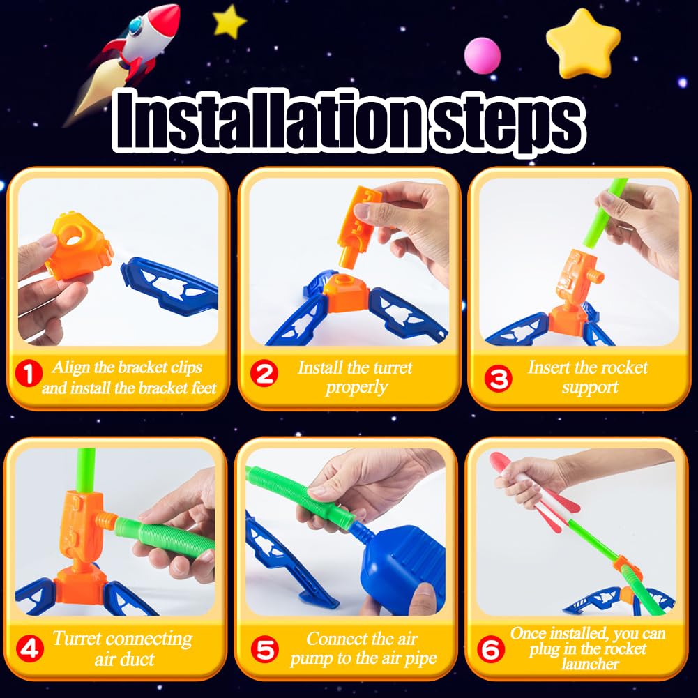Lanceur de Fusée Jouet Fusée Air Kit avec 6 Roquettes Mousse Enfant 3-12 Ans Cadeau Anniversaire