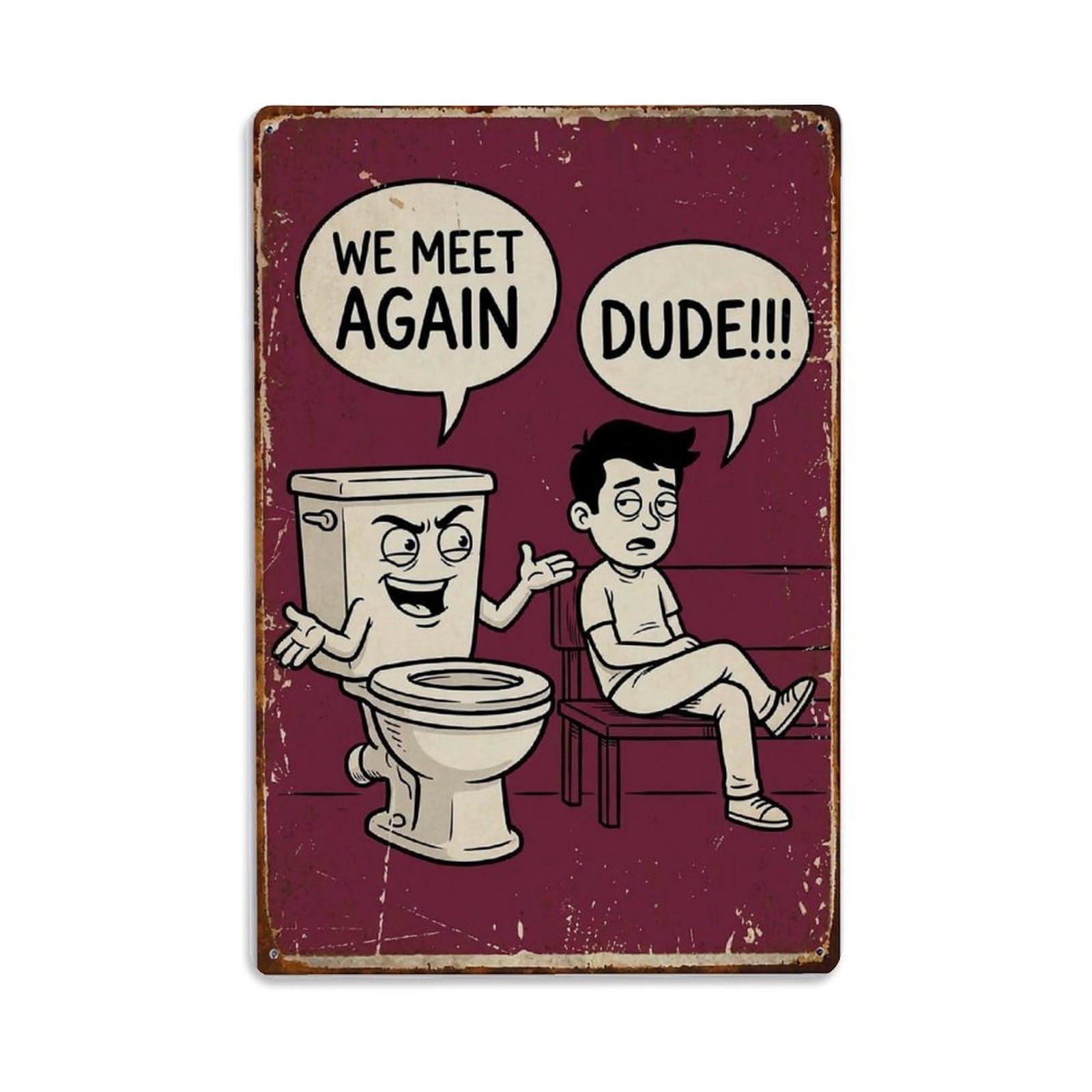 We Meet Again Dude Funny Vintage Humorous Toilet Metal Tin Sign