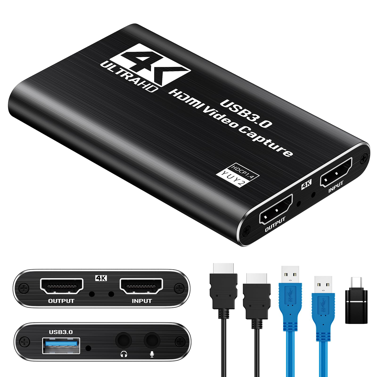 Papeaso 4K HDMI Capture Card, 1080P 60FPS USB 3.0 Video Capture Device for Streaming, Compatible with Switch, PS5, PS4, Xbox, Camera, PC