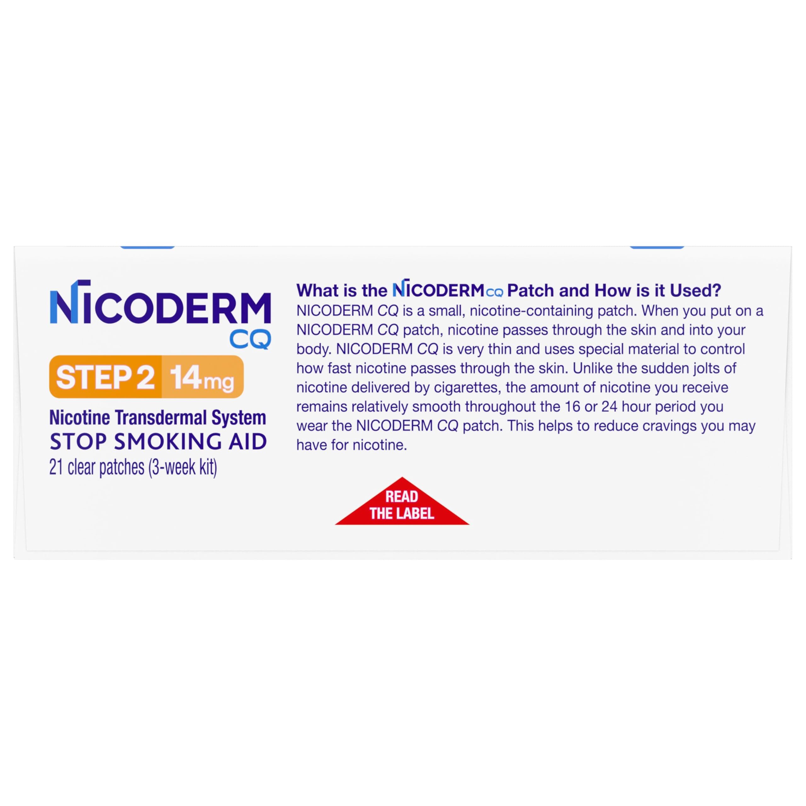 NicoDerm CQ Nicotine Patches to Help Stop Smoking with Behavioral Support Program, 14mg, Step 2-21 Count