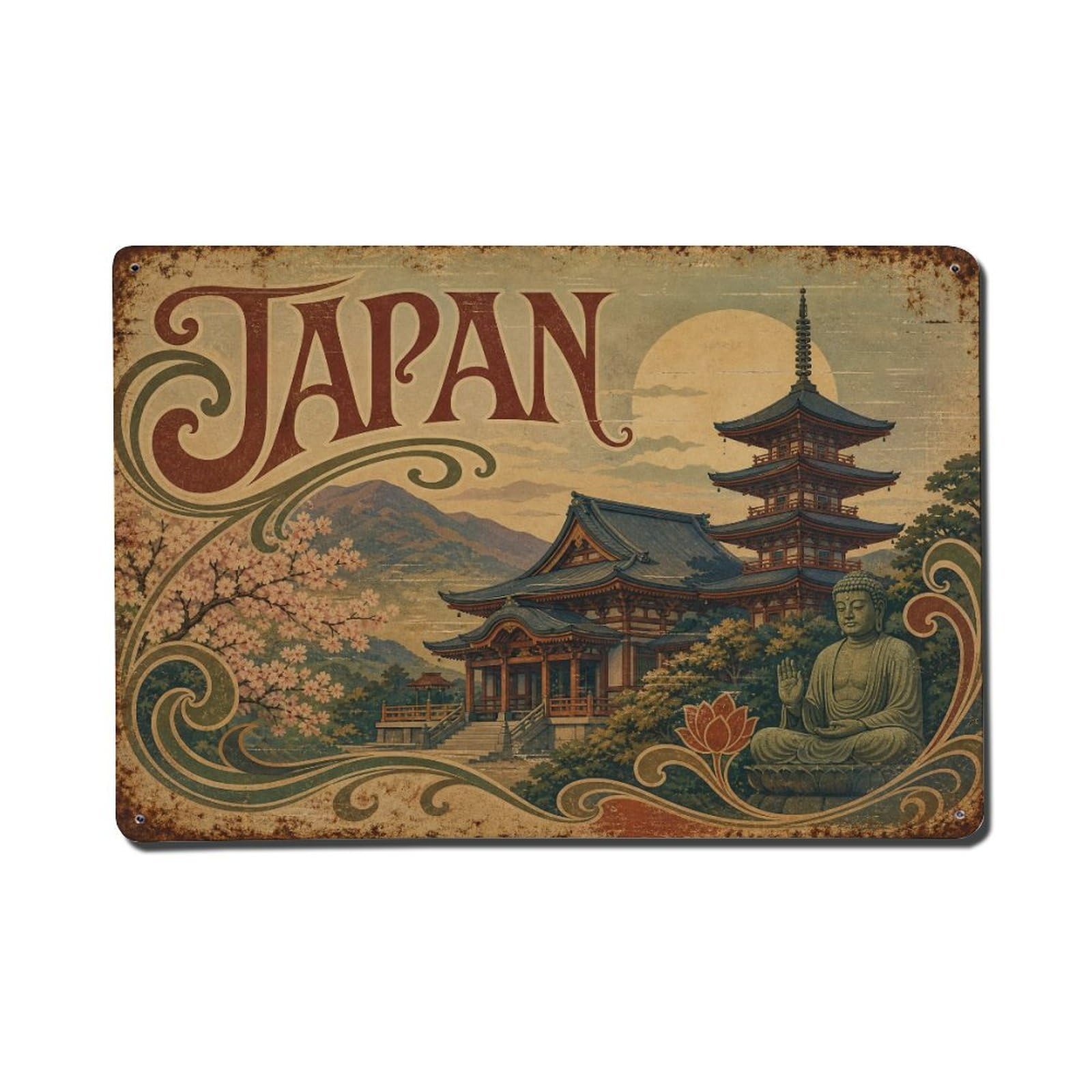 Huiyhb 8X12inch(20X30cm) Vintage Travel Japan Temple Metal Tin Sign