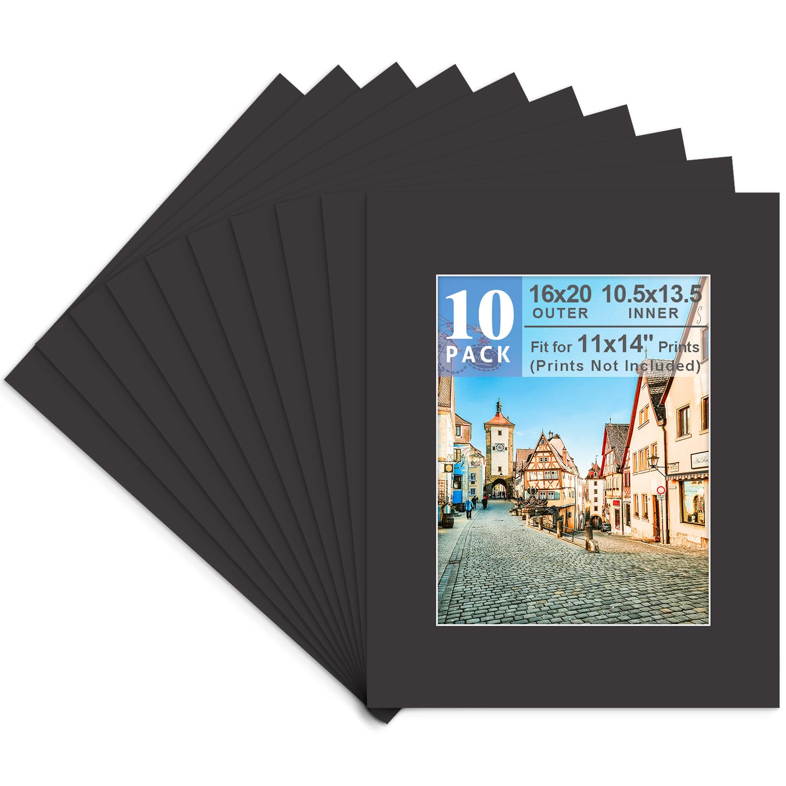Golden State Art, 10 Pack 16x20 Black Picture Mat for 11x14 Photos