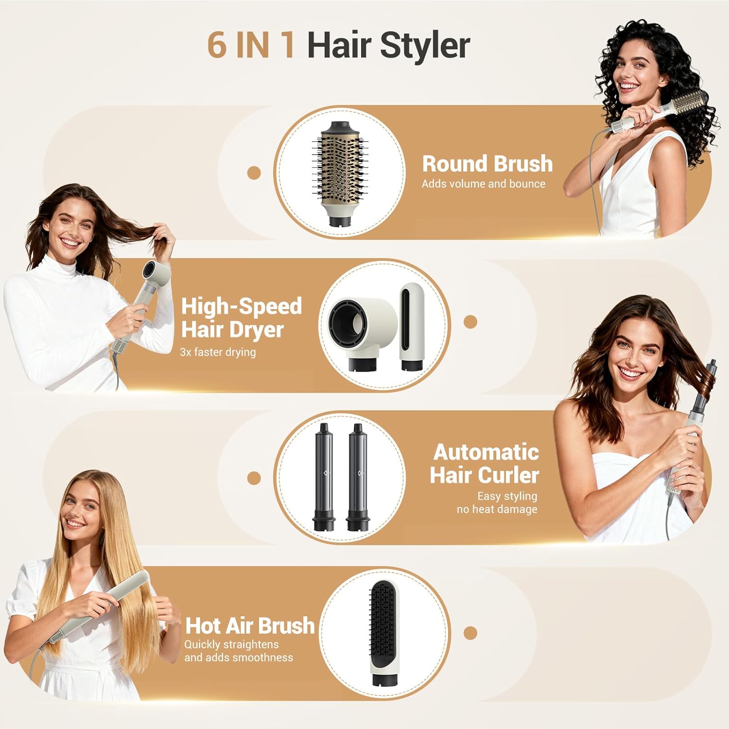 6-in-1 Hair Styler, 110,000 RPM Hair Dryer with Auto-Wrap Curlers, Blow Dryer Oval Brush & Volumizer, Hot Air Styler for Fast Drying,Curling, Smoothing & Volume, Air Styler with Travel Case