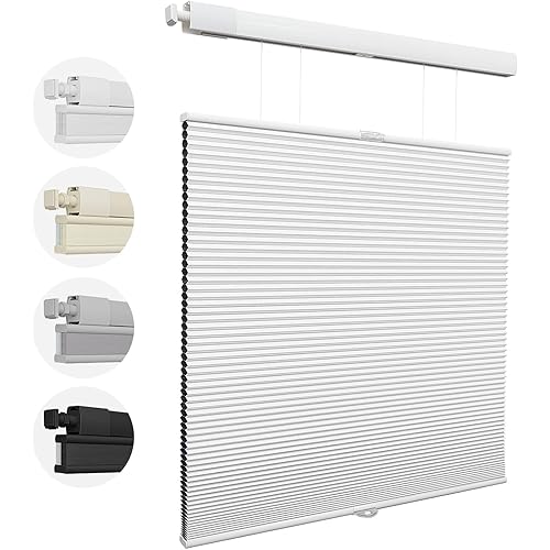 MiLin Top Down Bottom Up Cordless Cellular Shades No Drill Color-Matched No Tools Cellular Blinds for Windows Honeycomb Design Blinds & Shades (Blackout White, 26" W x 64" H)