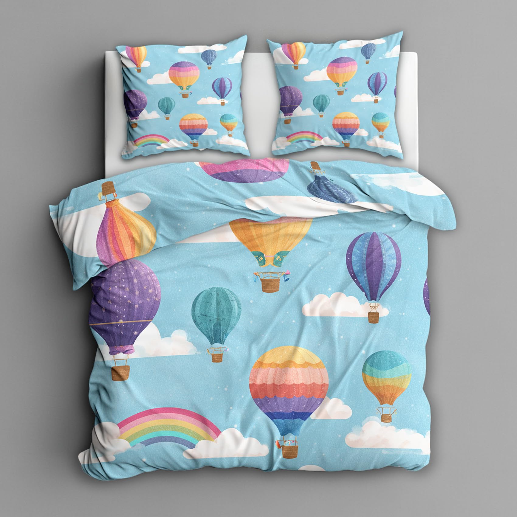 Housse de couette 220x240 montgolfière pour lit 2 personnes avec ses deux taies d'oreiller