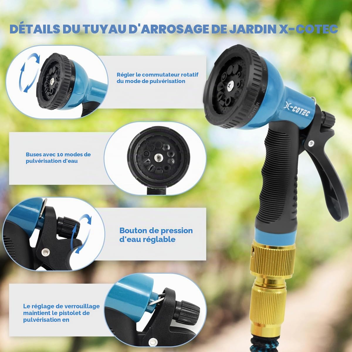 Tuyau Arrosage Extensible, Tuyaux D'arrosage 30m/100ft, Tuyau D'arrosage Retractable avec Adaptateur 1/2" et 3/4", 10 Modèles de Pulvérisation, pour Jardin Irrigation Nettoyage