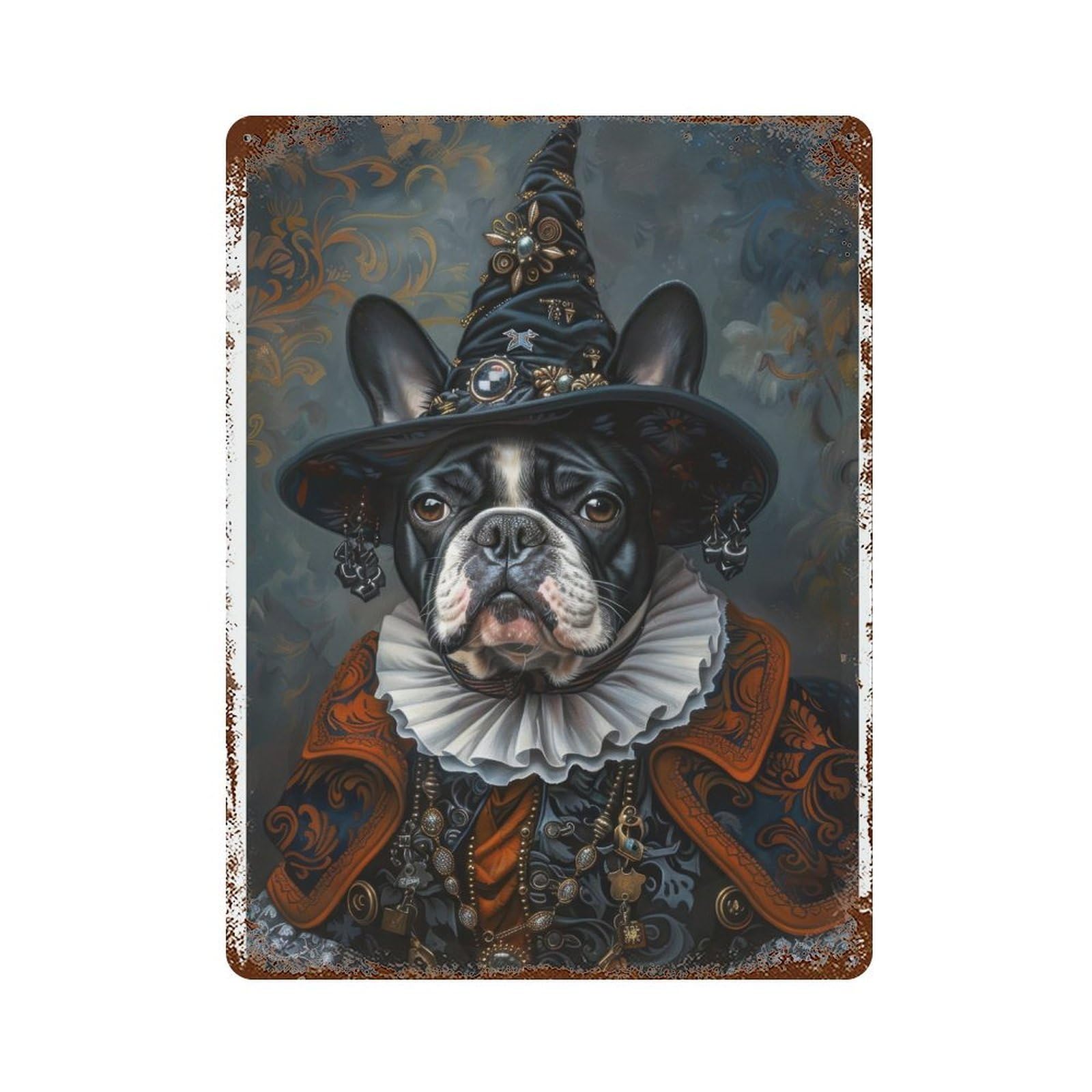 xiaoxiaoshen Victorian French Bulldog Dark Academia Gothic Antique Dog Portrait Era Rustic Vintage Wall Decor Art Metal Tin Poster Modern Home Decor Art Home Bar Shop Decorations Vintage Sign 40x30cm