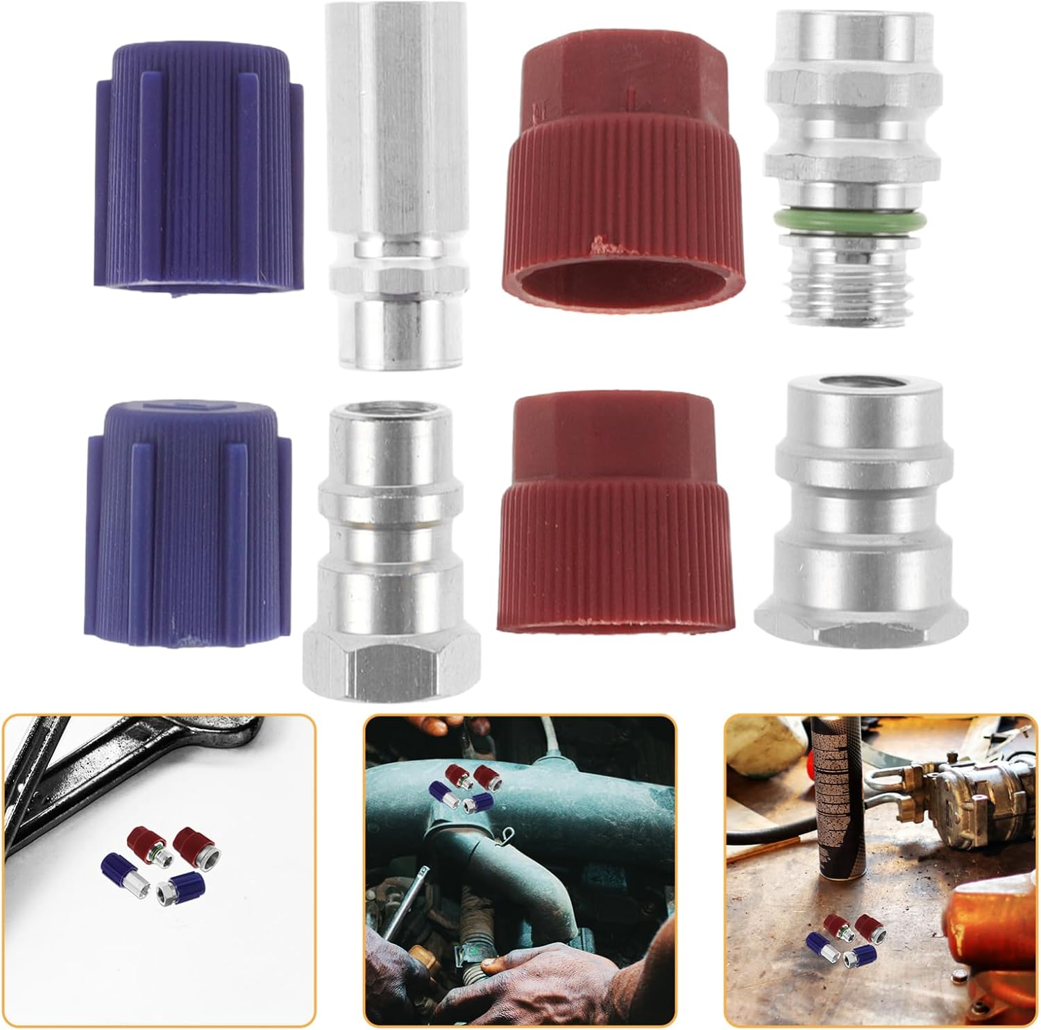 4pcs Conversion Fittings Kit SAE Thread Quick Connect Adapters for Car Air Conditioning Systems High Low Pressure Retrofit Fitting