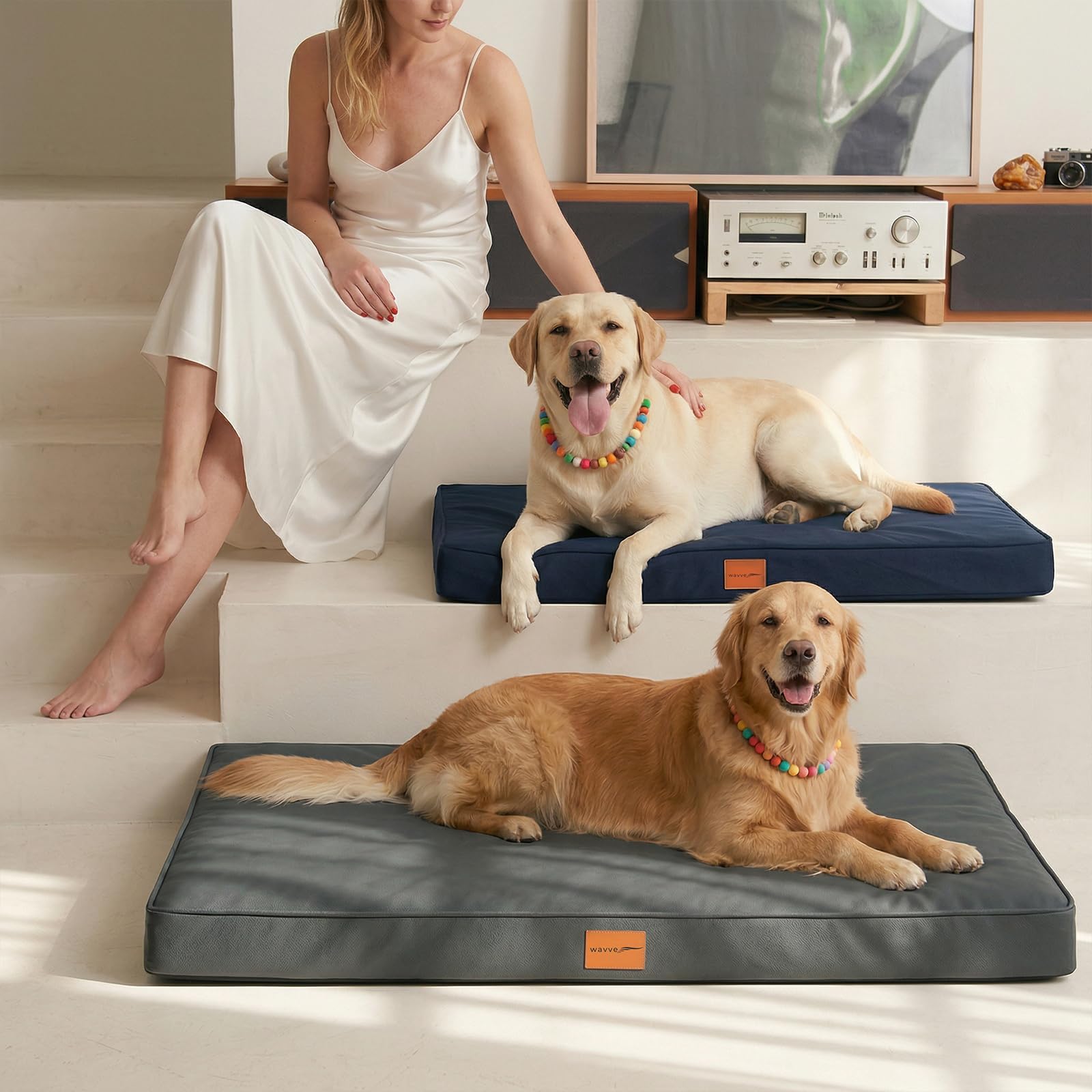 WAVVE Cuccia Cane Grande Ortopedica 112x81x7.6 cm, Cuscino per Cani interno indistruttibile XL, Letto per Cani Sfoderabile Lavabile Impermeabile, Materassino per Cani in Uovo Foam, Grigio