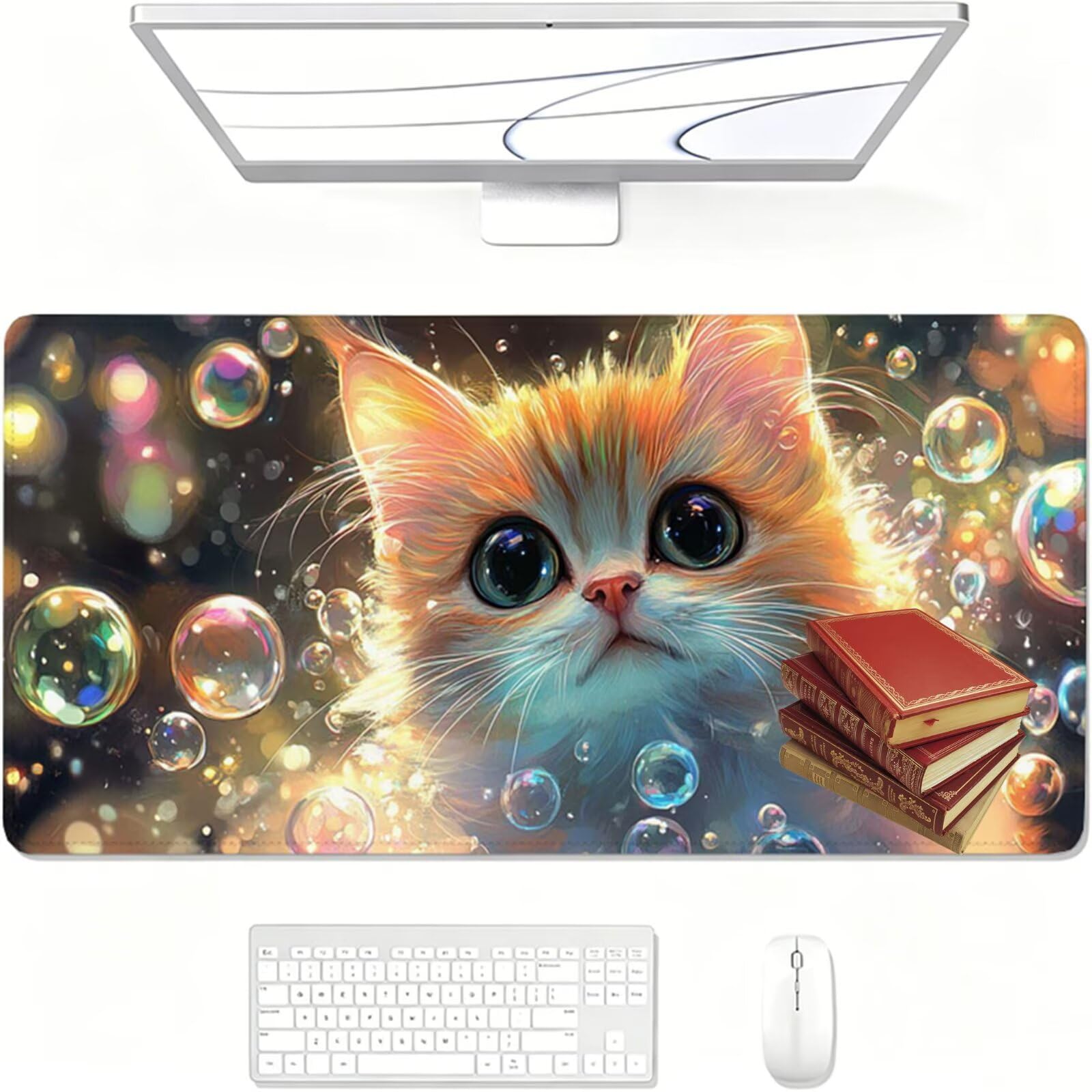 Tapis de Souris Gaming XXL,900x400x3mm Tapis de Souris Orange,Grand Tapis de Bureau sous Main avec Surface Spéciale Améliore la Vitesse et la Précision,Imperméable Mouse Pad Chat pour Bureau XF-433