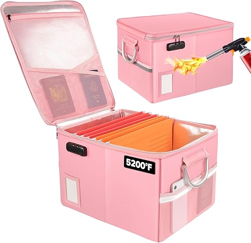 Miniatura 12 de TOMKID Archivador ignífugo con cerradura, organizador de documentos ignífugo, caja de archivos plegable, archivador con asa para certificaciones