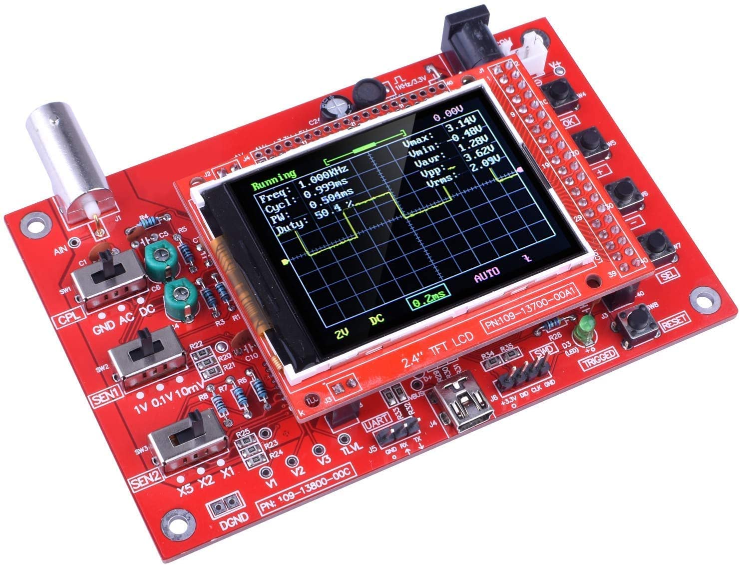ICQUANZX Pocket Digital Oscilloscope Kit 2.4 Inch TFT 1Msps with Probe, Mounted Version (Welded