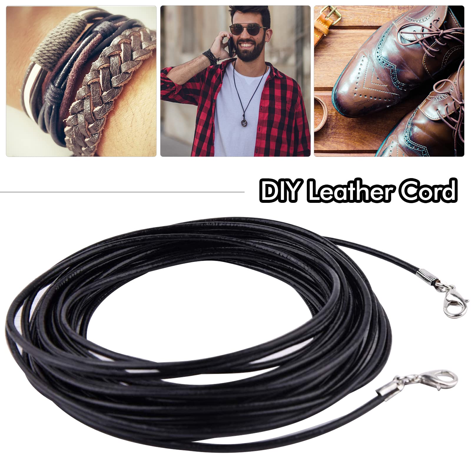 3 Rotoli Cordino In Pelle Intrecciata 3mm X 10m - Nero, Marrone Scuro E Medio Per Braccialetti Fai Da Te Con Accessori